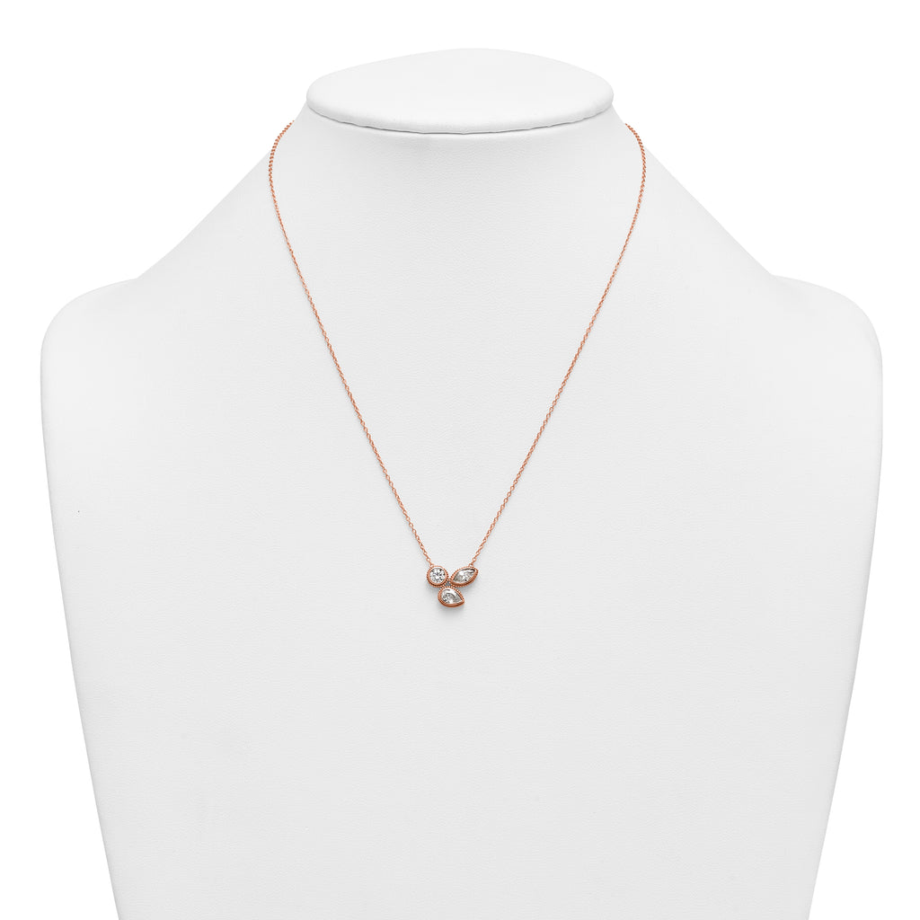 14k Rose Gold 1 carat Lab Grown Diamond VS+ F+ Complete 18 inch Three Stone Fashion Necklace