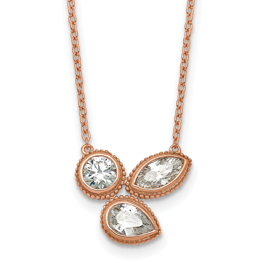 14k Rose Gold 1 carat Lab Grown Diamond VS+ F+ Complete 18 inch Three Stone Fashion Necklace