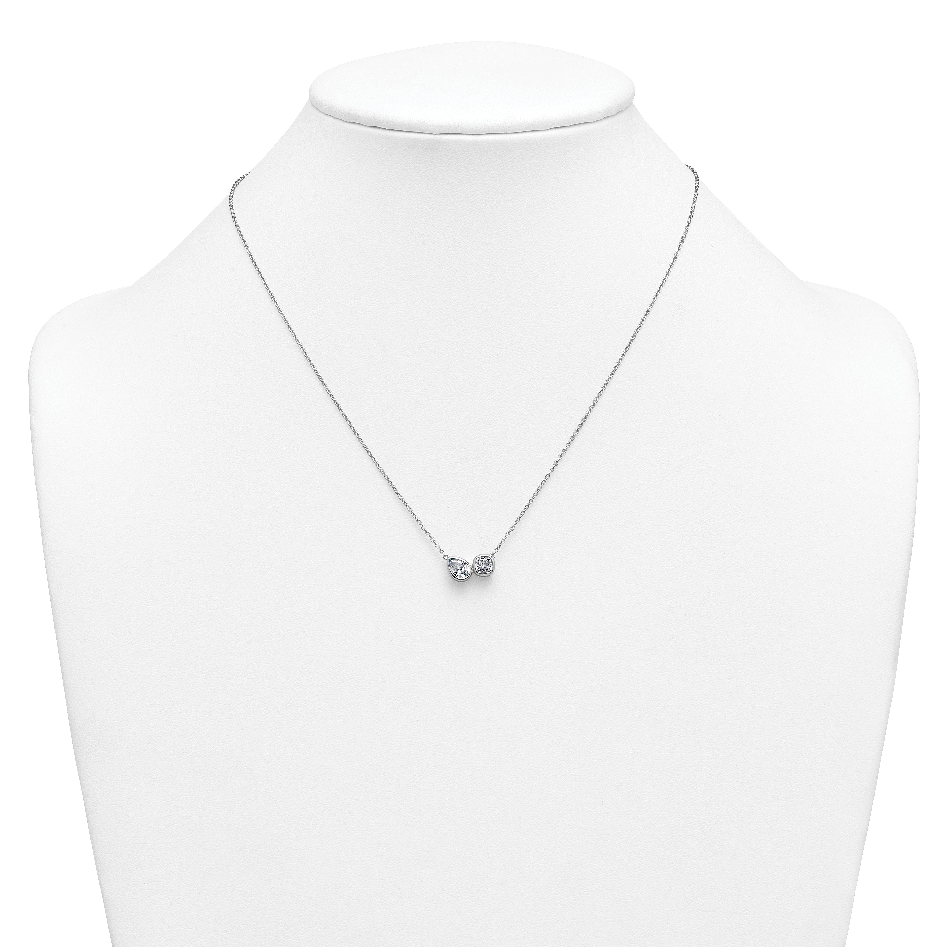 14k White Gold 1 carat Lab Grown Diamond VS+ F+ Complete 18 inch Two Stone Fashion Necklace