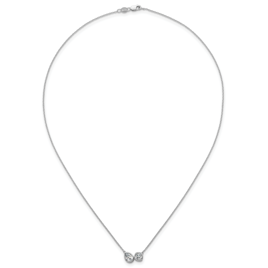 14k White Gold 1 carat Lab Grown Diamond VS+ F+ Complete 18 inch Two Stone Fashion Necklace