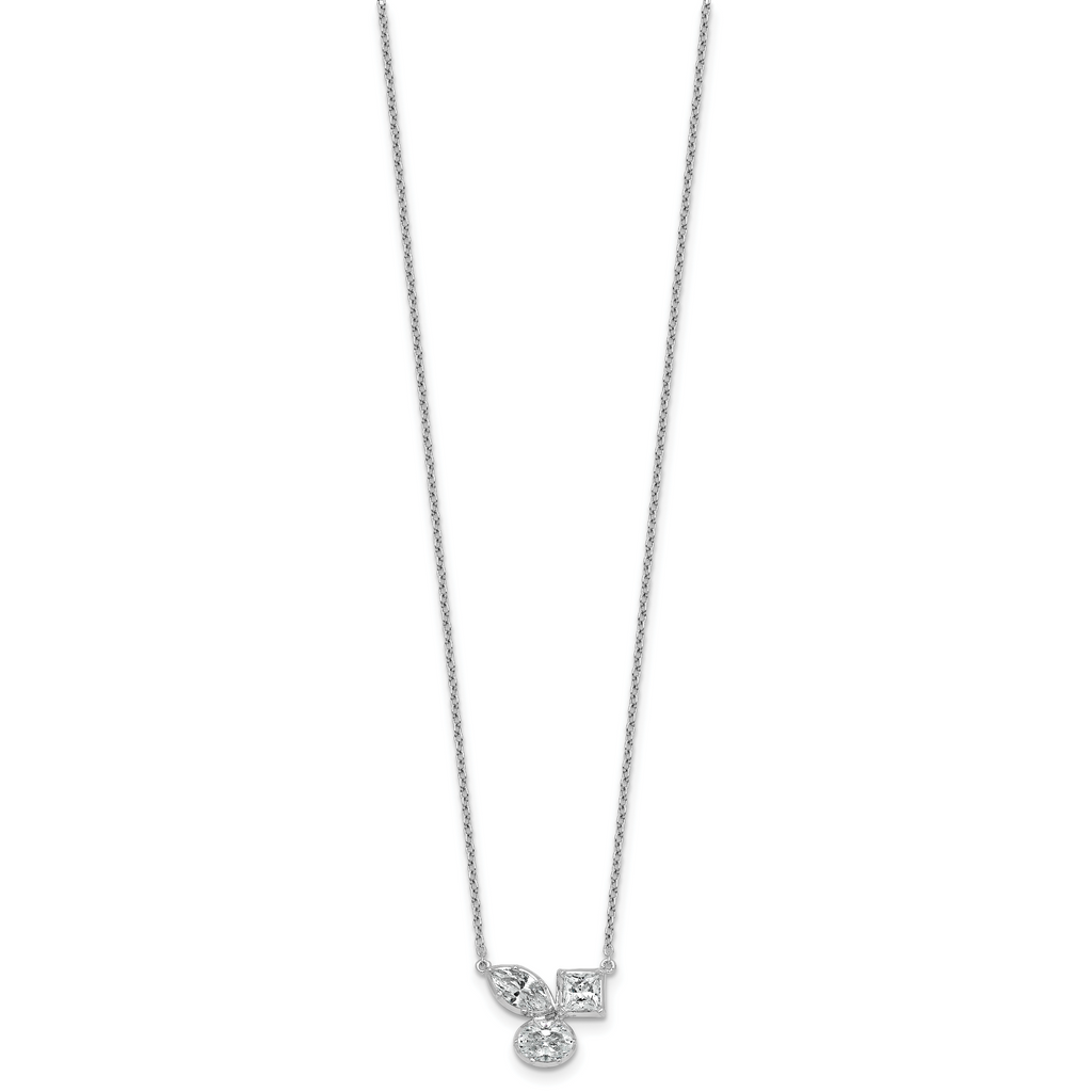 14k White Gold 1 carat Lab Grown Diamond VS+ F+ Complete 18 inch Three Stone Fashion Necklace