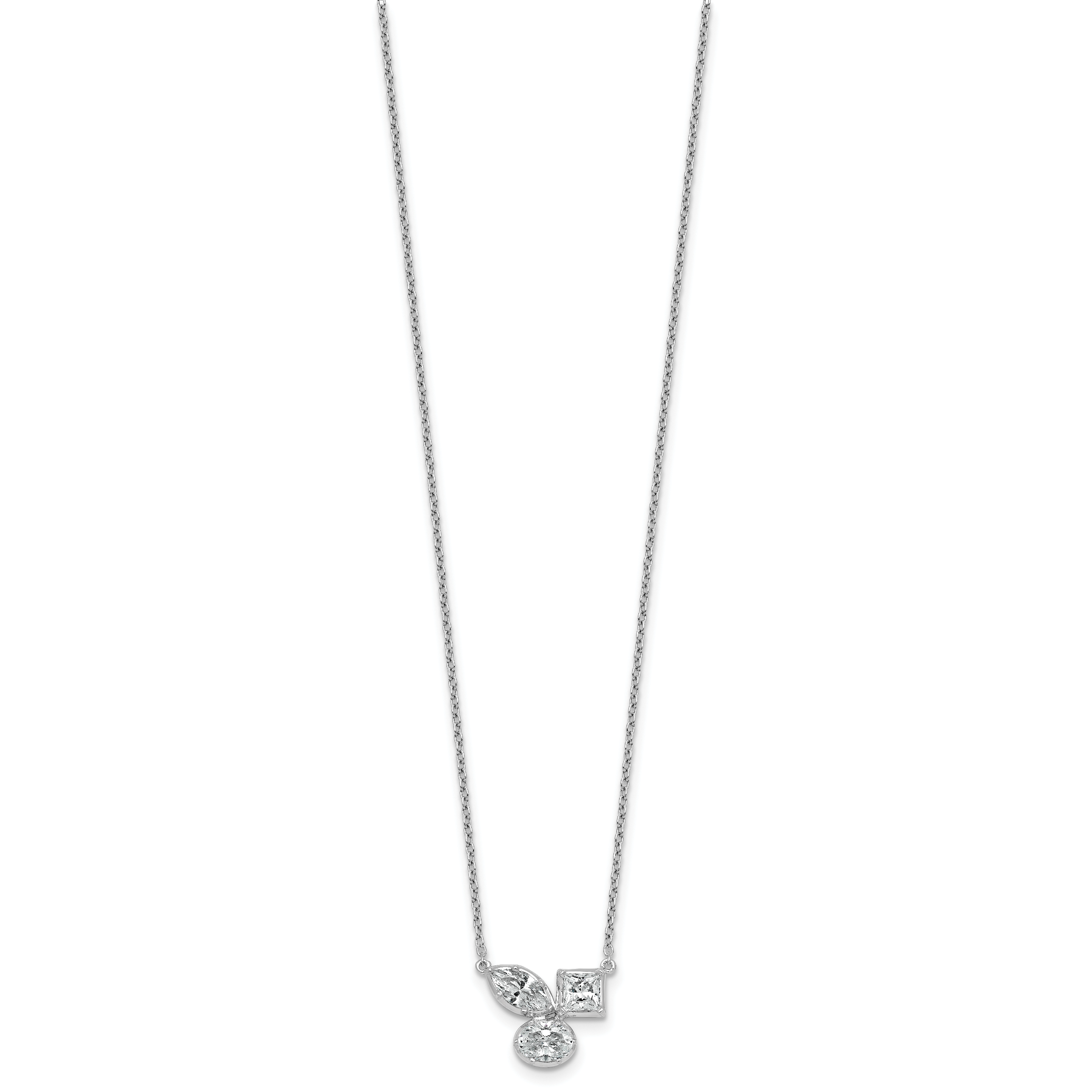 14k White Gold 1 carat Lab Grown Diamond VS+ F+ Complete 18 inch Three Stone Fashion Necklace