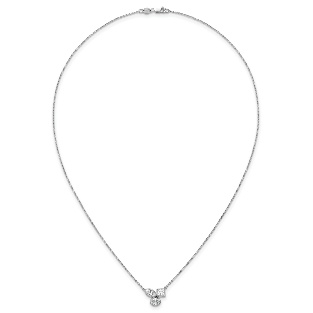 14k White Gold 1 carat Lab Grown Diamond VS+ F+ Complete 18 inch Three Stone Fashion Necklace
