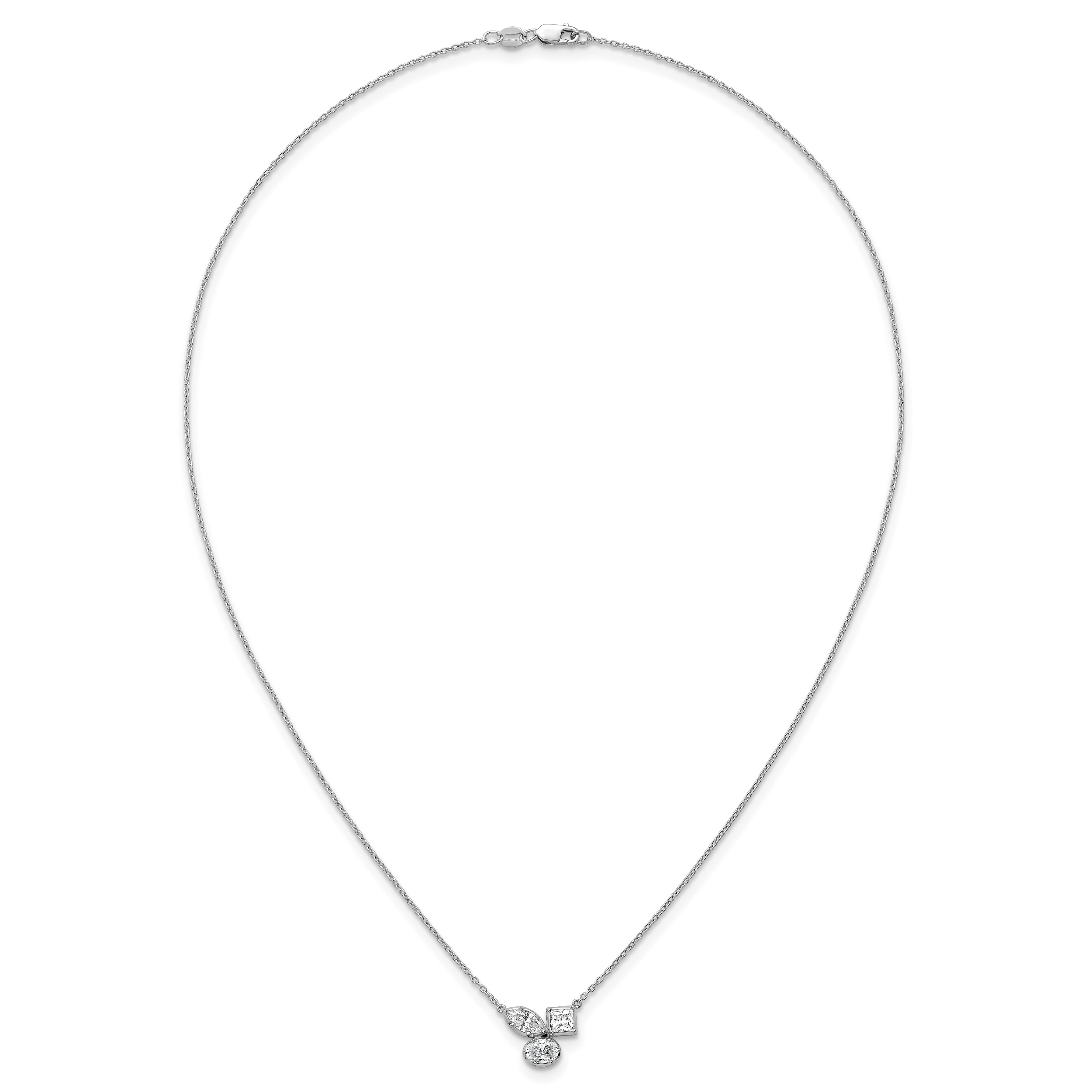 14k White Gold 1 carat Lab Grown Diamond VS+ F+ Complete 18 inch Three Stone Fashion Necklace