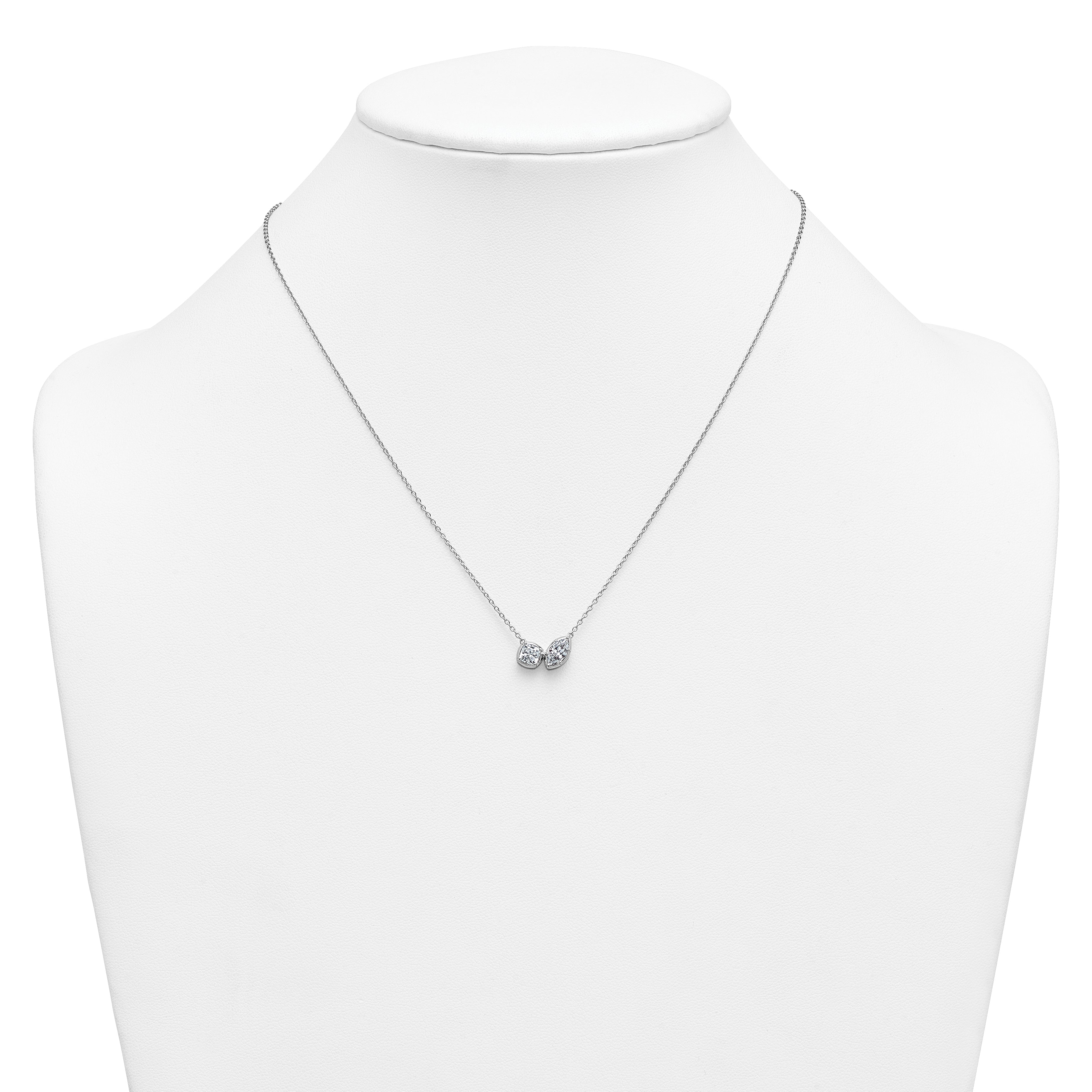 14k White Gold 1 carat Lab Grown Diamond VS+ F+ Complete 18 inch Two Stone Fashion Necklace