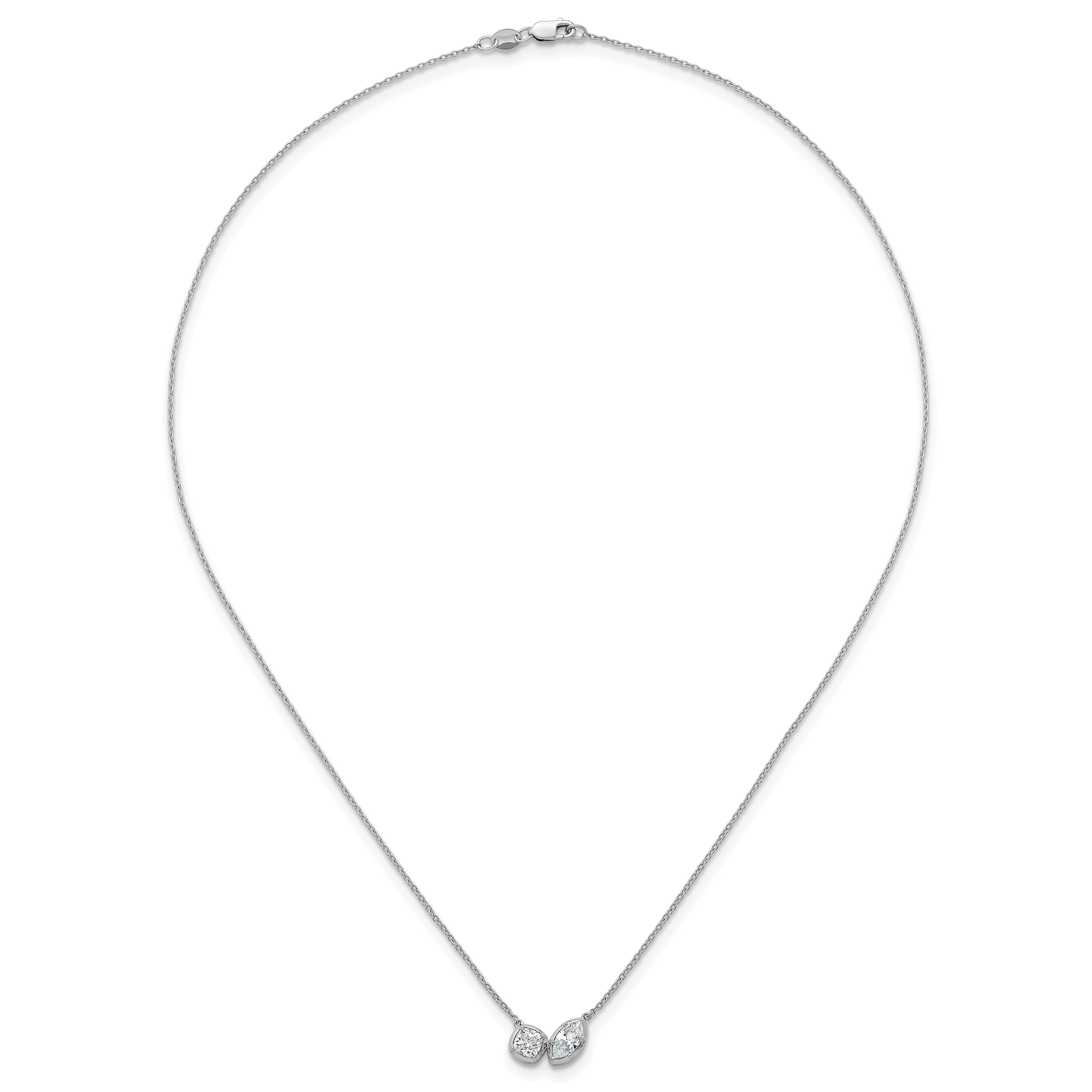 14k White Gold 1 carat Lab Grown Diamond VS+ F+ Complete 18 inch Two Stone Fashion Necklace