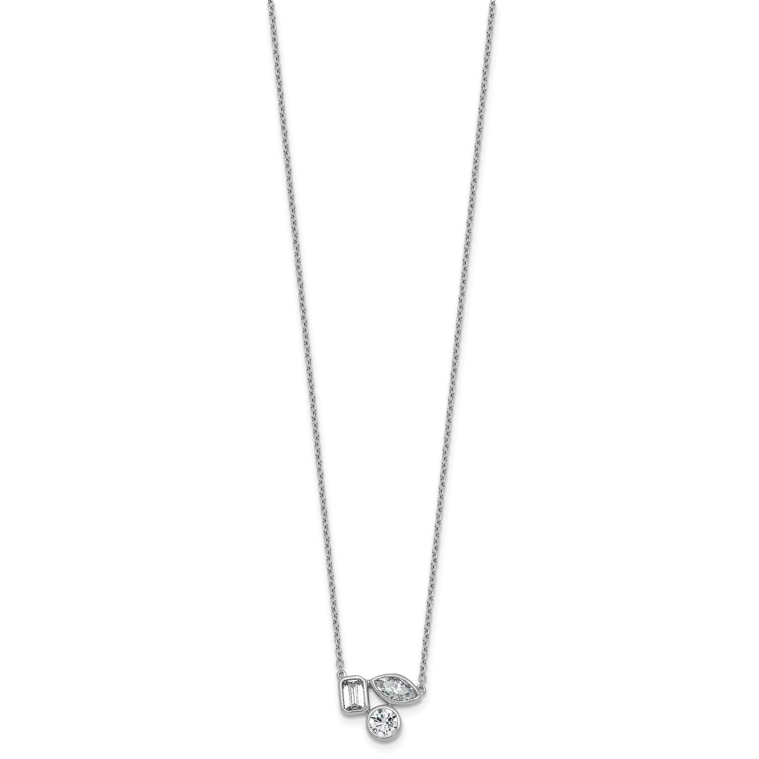 14k White Gold 1 carat Lab Grown Diamond VS+ F+ Complete 18 inch Three Stone Fashion Necklace