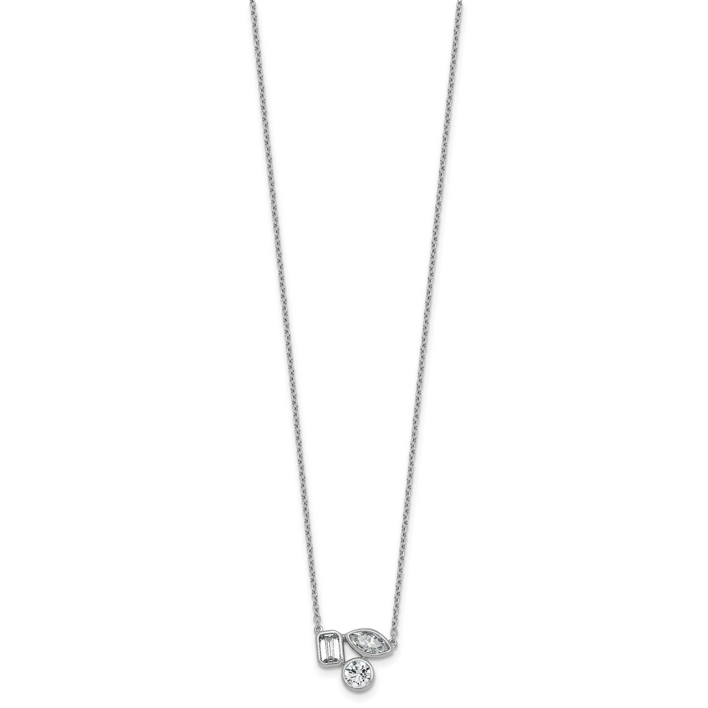 14k White Gold 1 carat Lab Grown Diamond VS+ F+ Complete 18 inch Three Stone Fashion Necklace