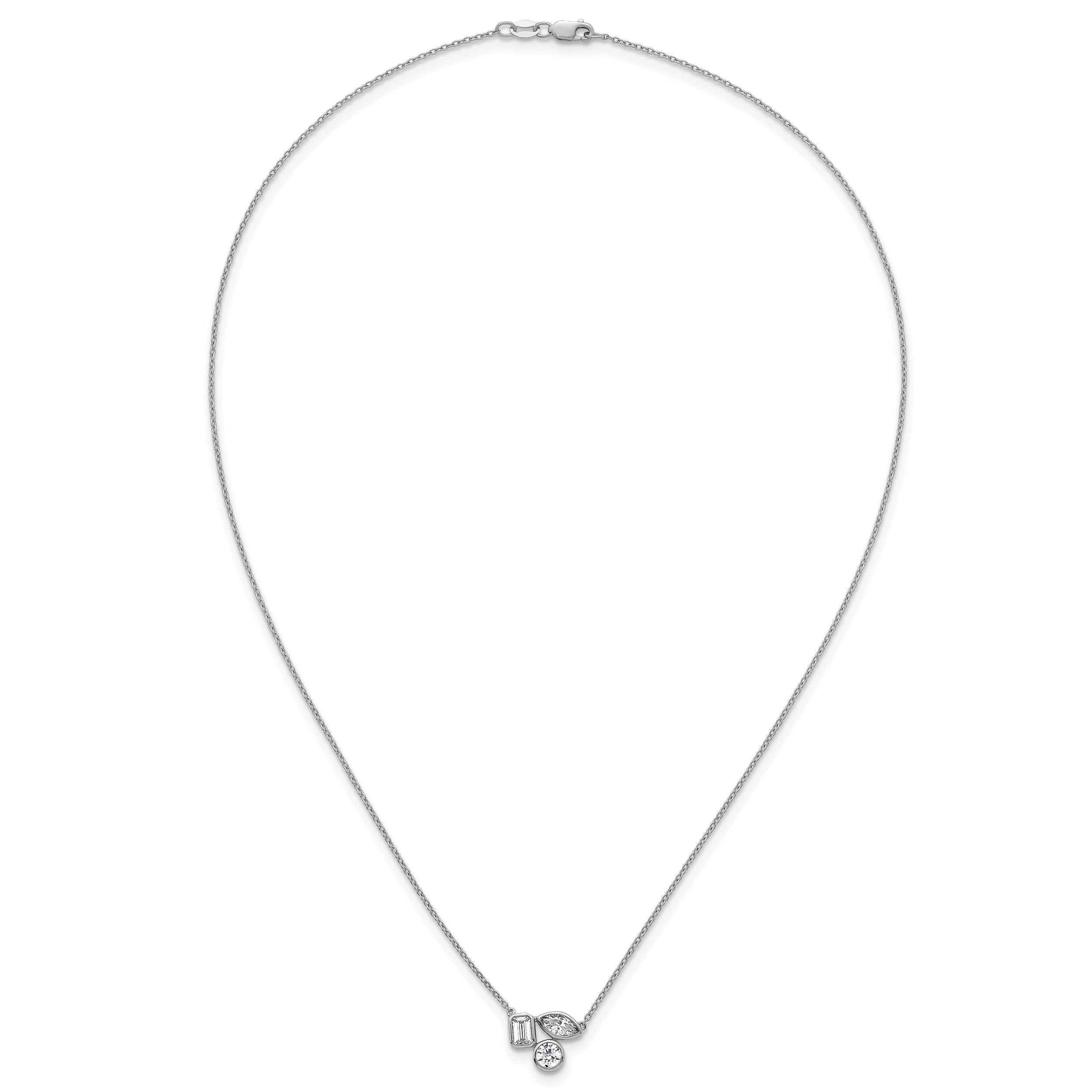 14k White Gold 1 carat Lab Grown Diamond VS+ F+ Complete 18 inch Three Stone Fashion Necklace