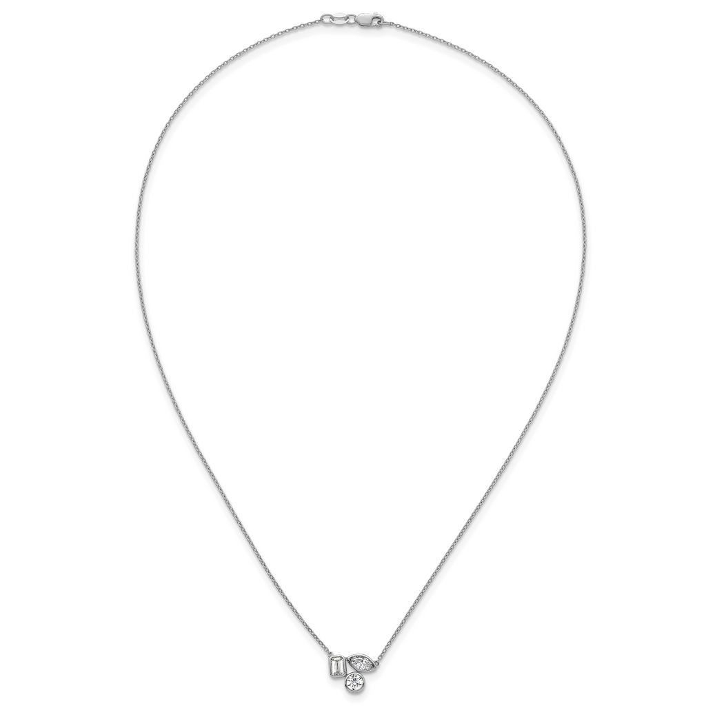 14k White Gold 1 carat Lab Grown Diamond VS+ F+ Complete 18 inch Three Stone Fashion Necklace