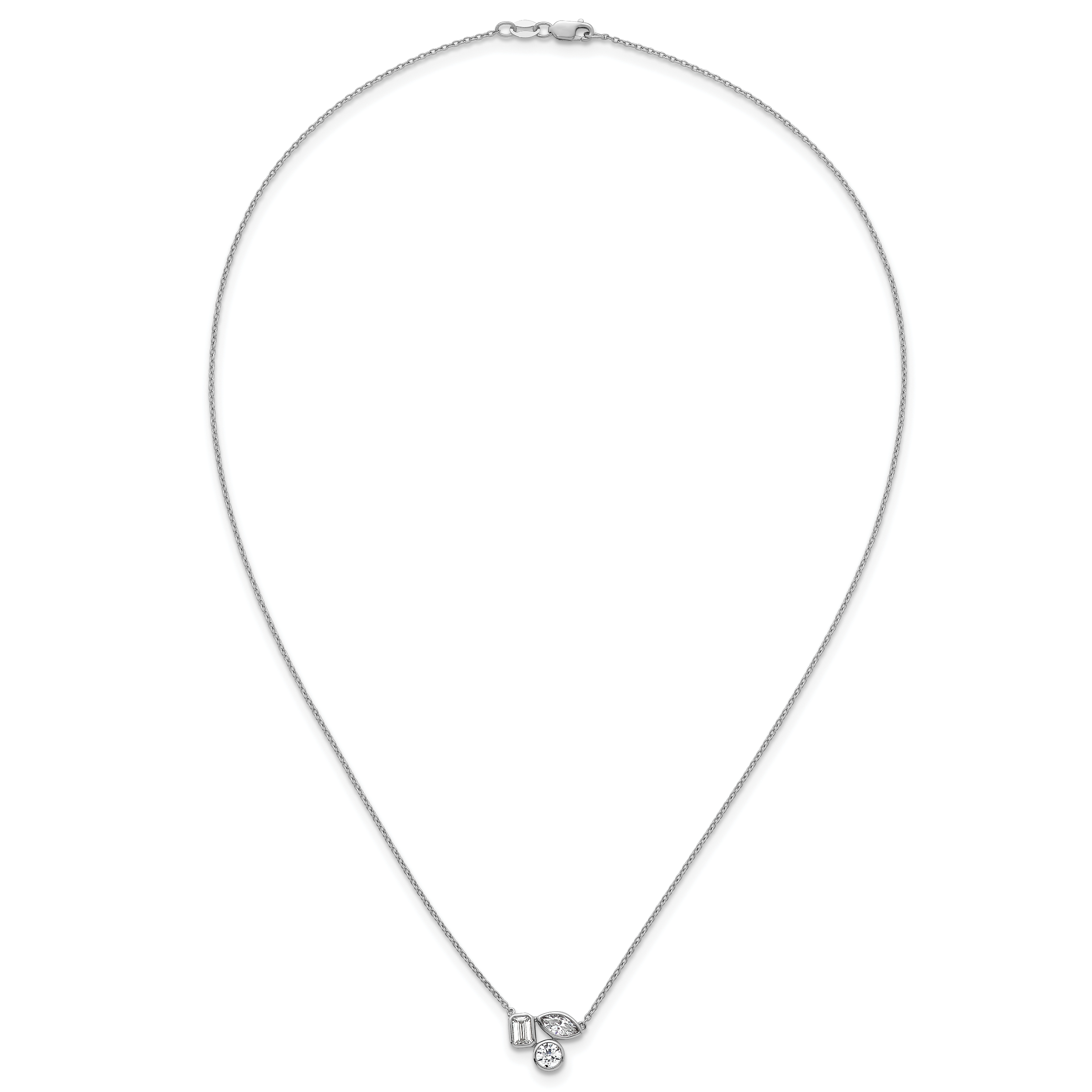 14k White Gold 1 carat Lab Grown Diamond VS+ F+ Complete 18 inch Three Stone Fashion Necklace