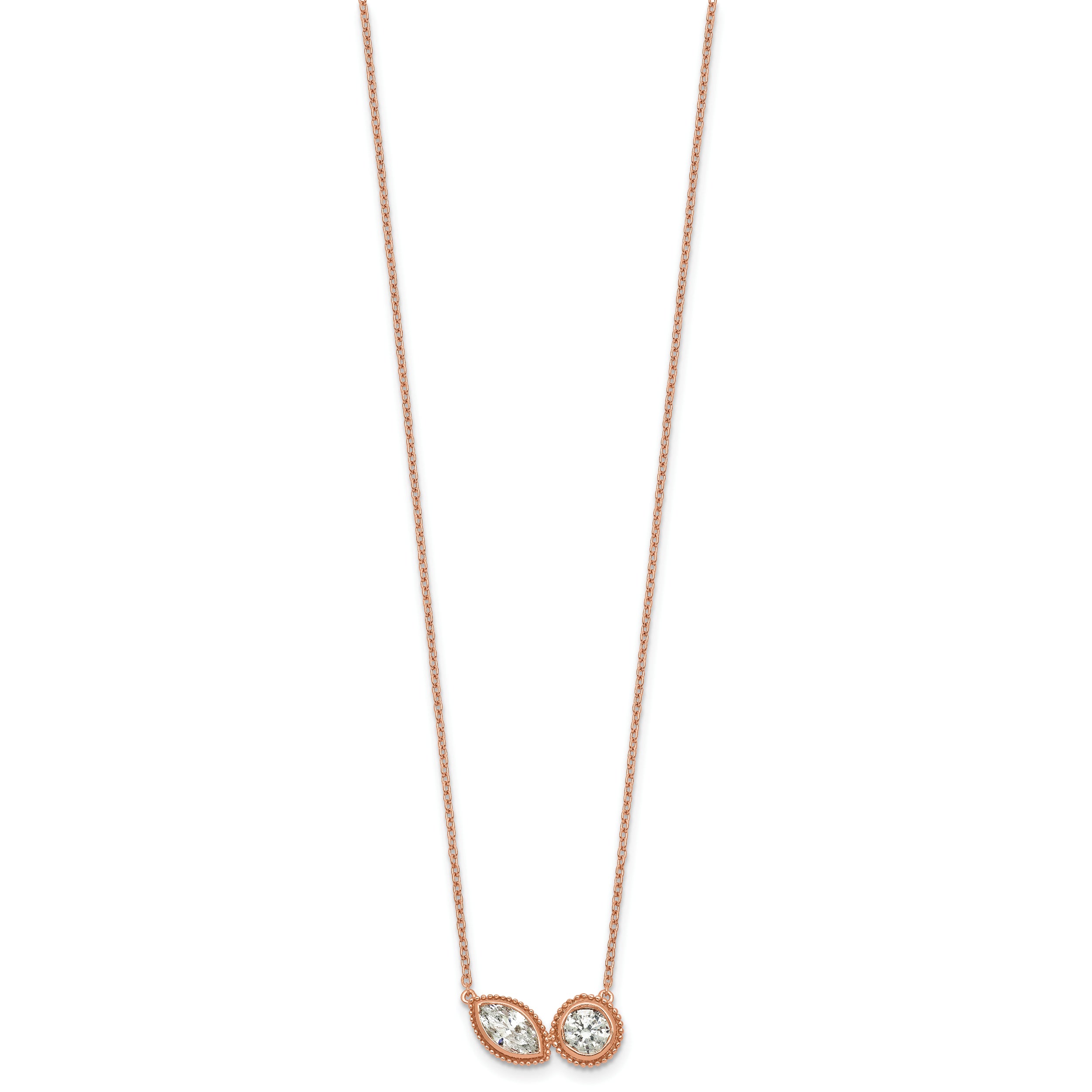 14k Rose Gold 1 carat Lab Grown Diamond VS+ F+ Complete 18 inch Two Stone Fashion Necklace