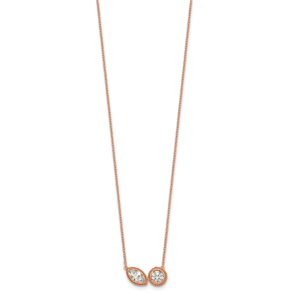 14k Rose Gold 1 carat Lab Grown Diamond VS+ F+ Complete 18 inch Two Stone Fashion Necklace