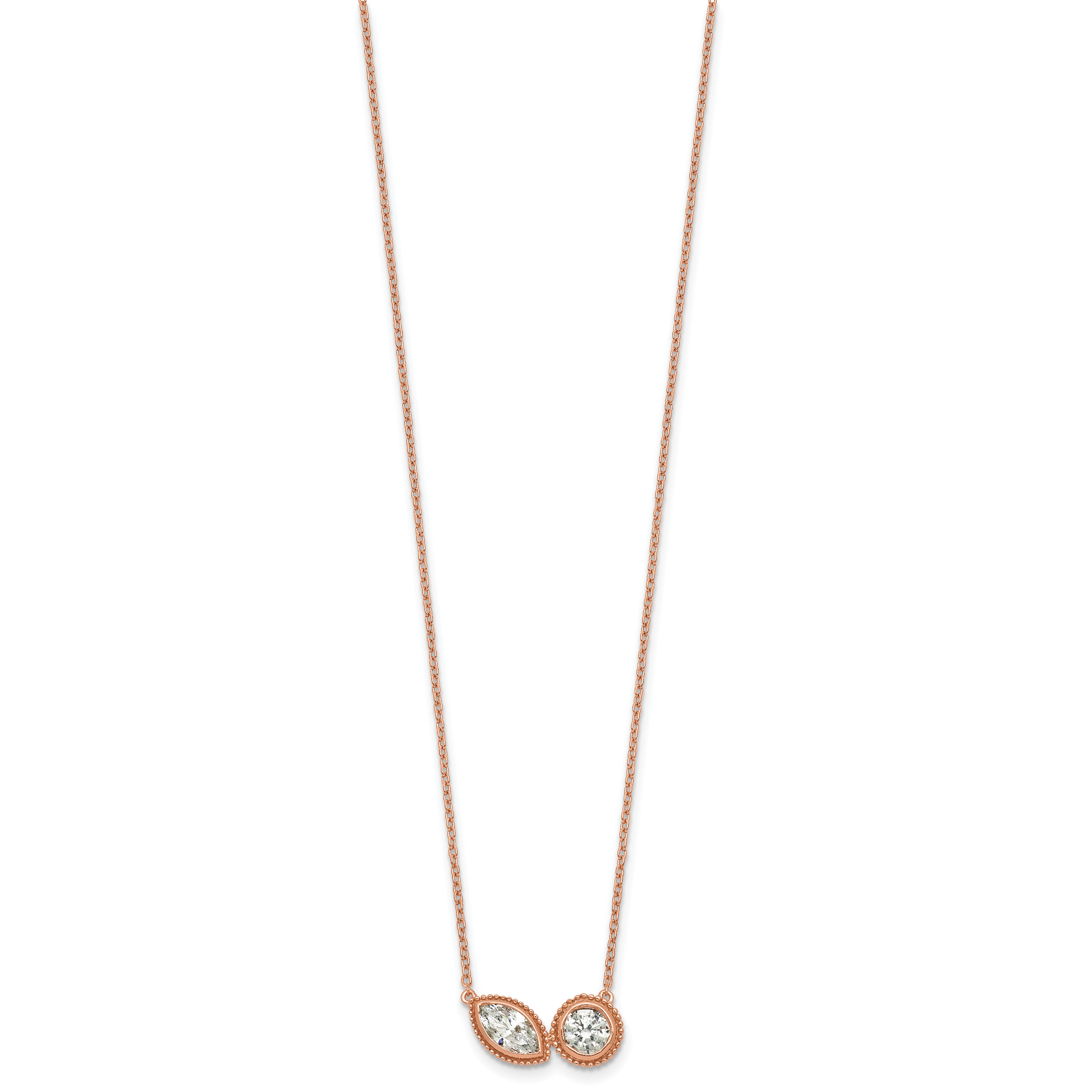 14k Rose Gold 1 carat Lab Grown Diamond VS+ F+ Complete 18 inch Two Stone Fashion Necklace