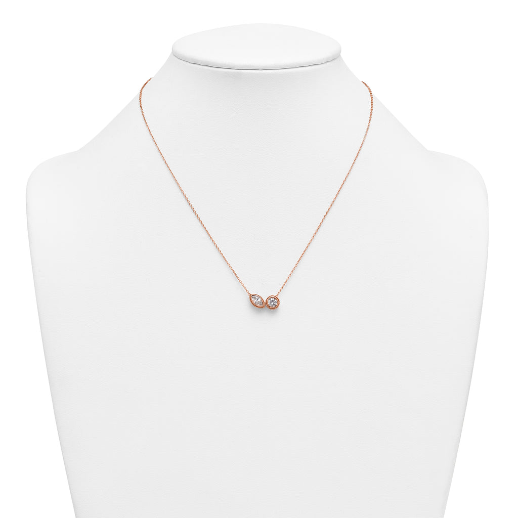 14k Rose Gold 1 carat Lab Grown Diamond VS+ F+ Complete 18 inch Two Stone Fashion Necklace