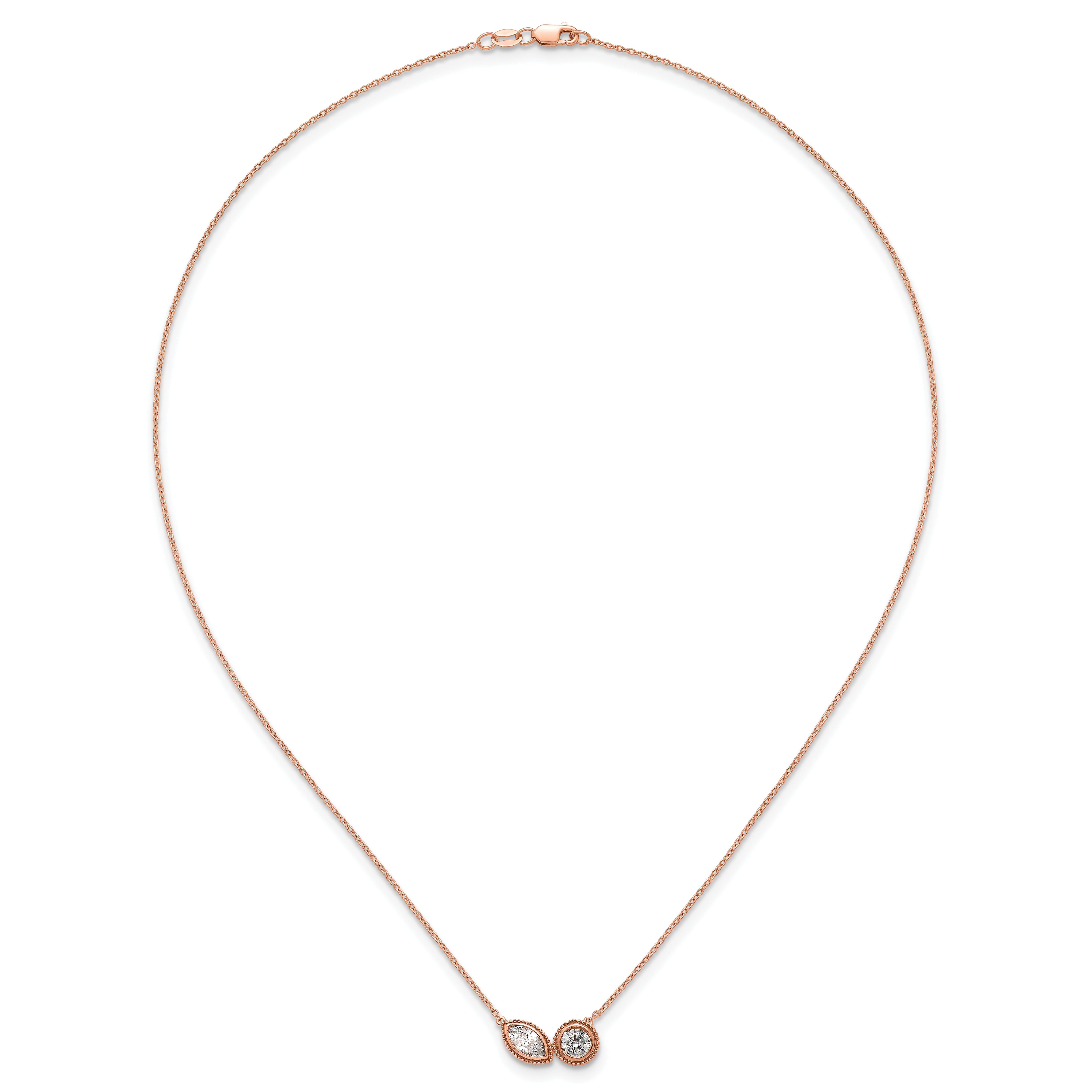 14k Rose Gold 1 carat Lab Grown Diamond VS+ F+ Complete 18 inch Two Stone Fashion Necklace
