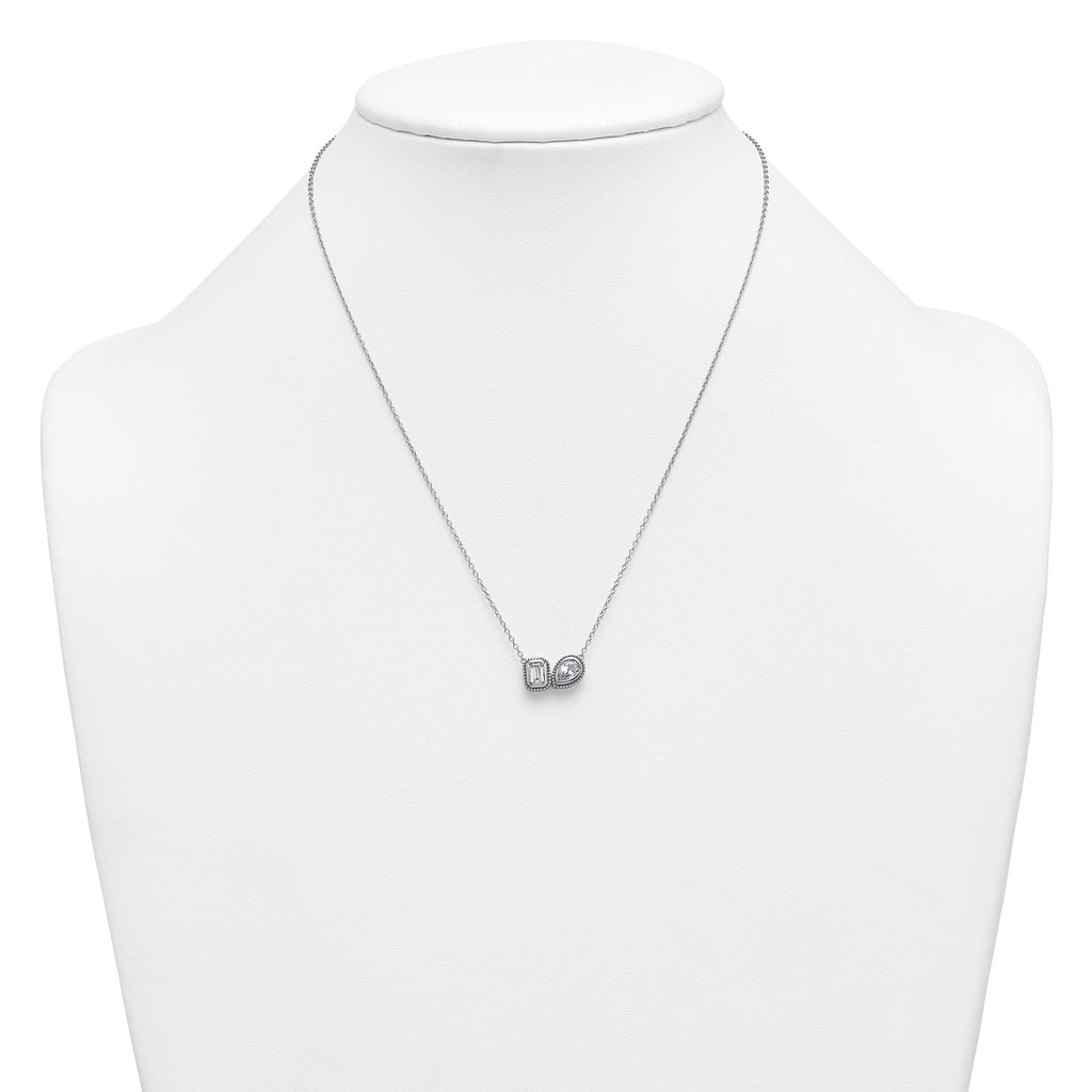 14k White Gold 1 carat Lab Grown Diamond VS+ F+ Complete 18 inch Two Stone Fashion Necklace