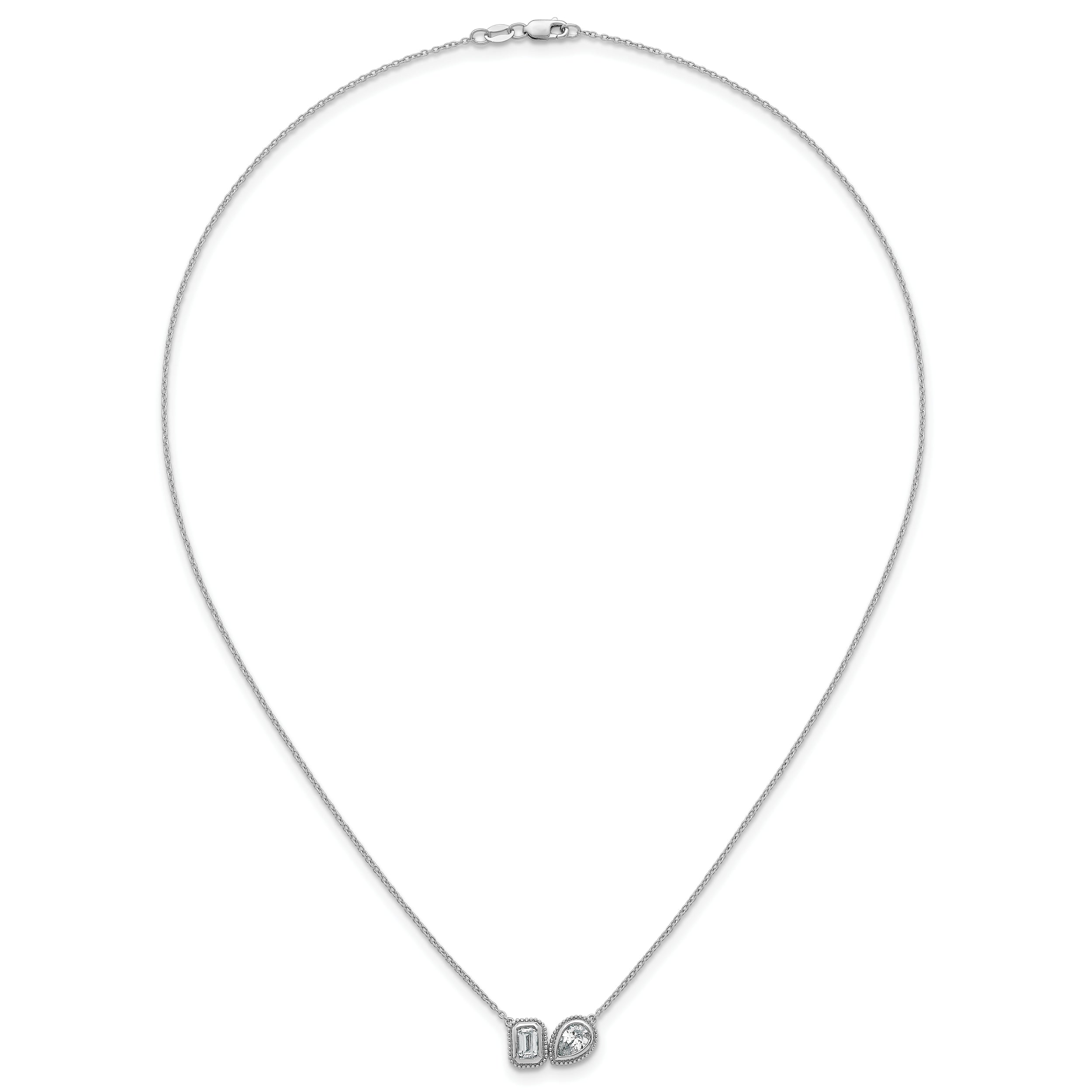 14k White Gold 1 carat Lab Grown Diamond VS+ F+ Complete 18 inch Two Stone Fashion Necklace