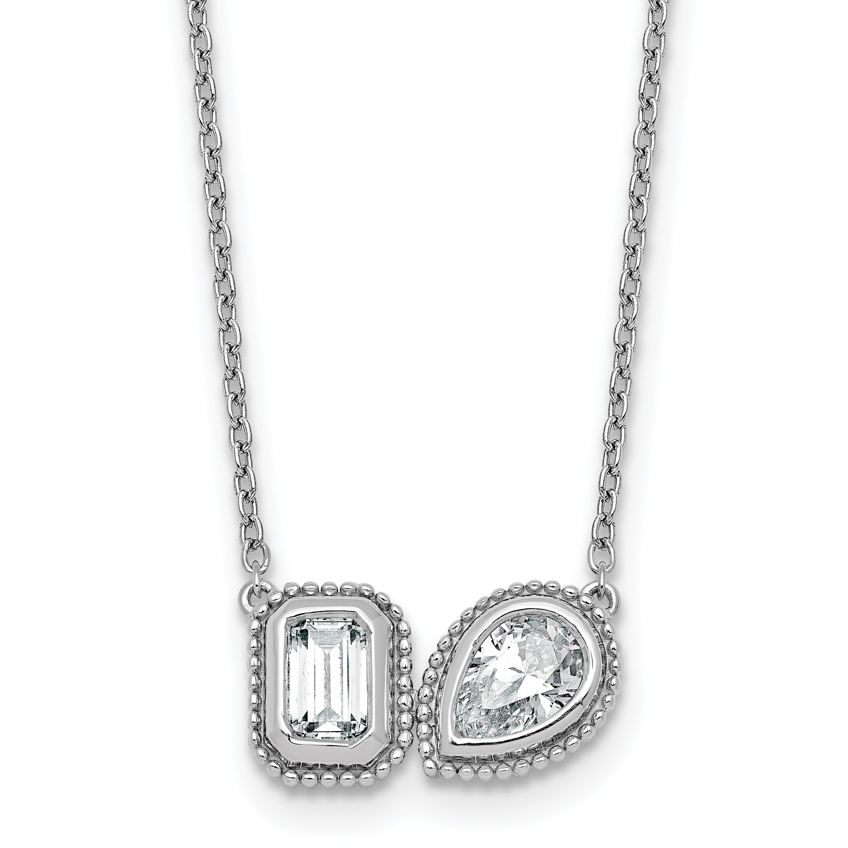 14k White Gold 1 carat Lab Grown Diamond VS+ F+ Complete 18 inch Two Stone Fashion Necklace Main image