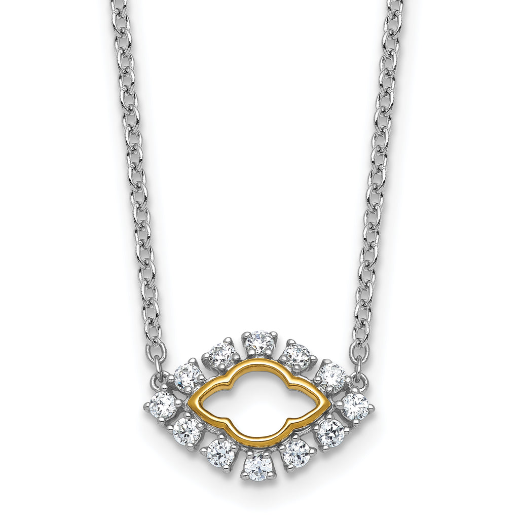 14k Two-Tone 3/8 carat Lab Grown Diamond VS+ F+ Complete 18 inch Fashion Evil Eye Necklace