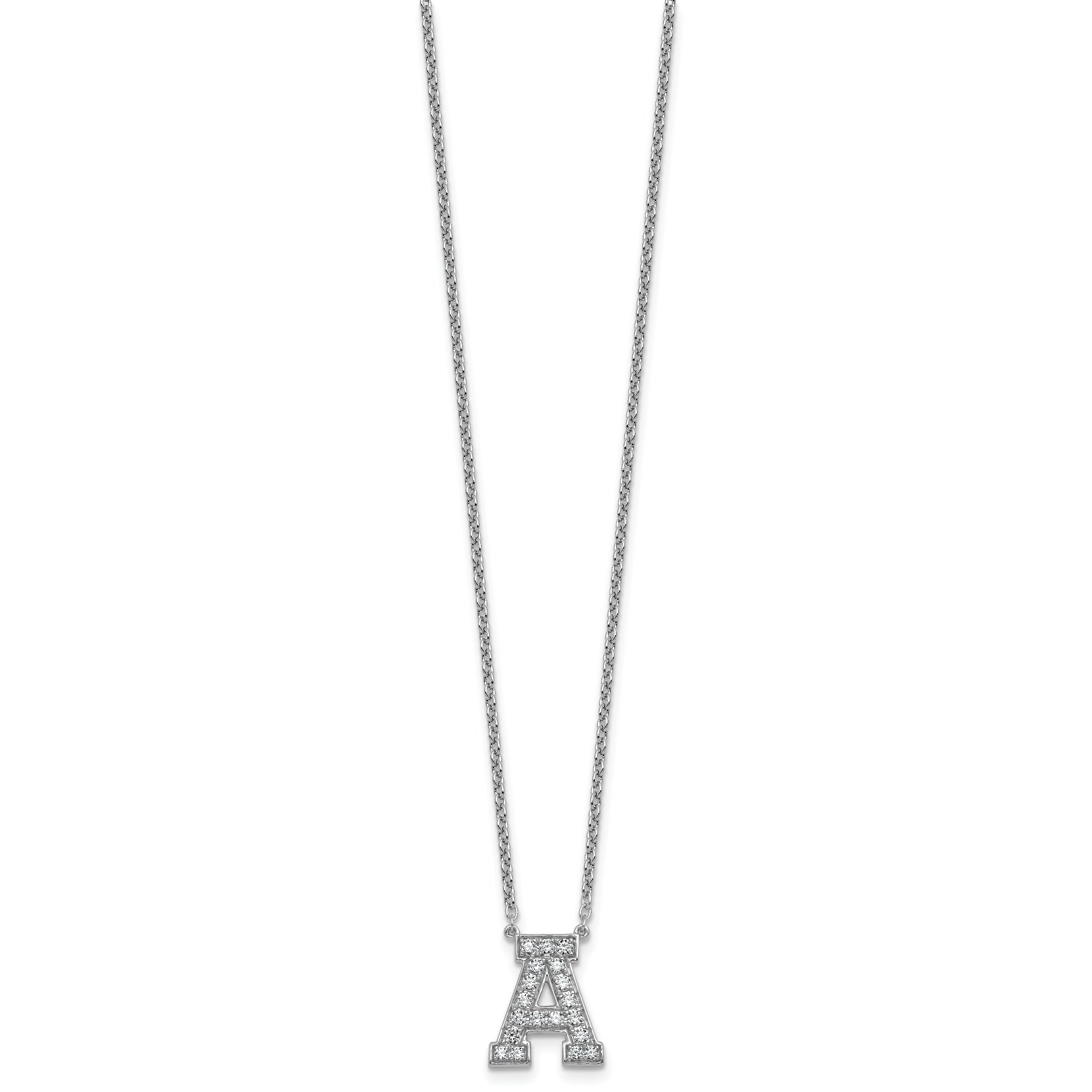 14k White Gold 1/2 carat Lab Grown Diamond VS+ F+ Complete Letter A 18 inch Initial Necklace