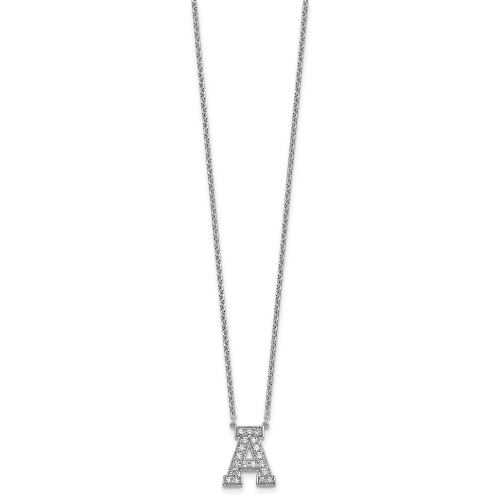14k White Gold 1/2 carat Lab Grown Diamond VS+ F+ Complete Letter A 18 inch Initial Necklace
