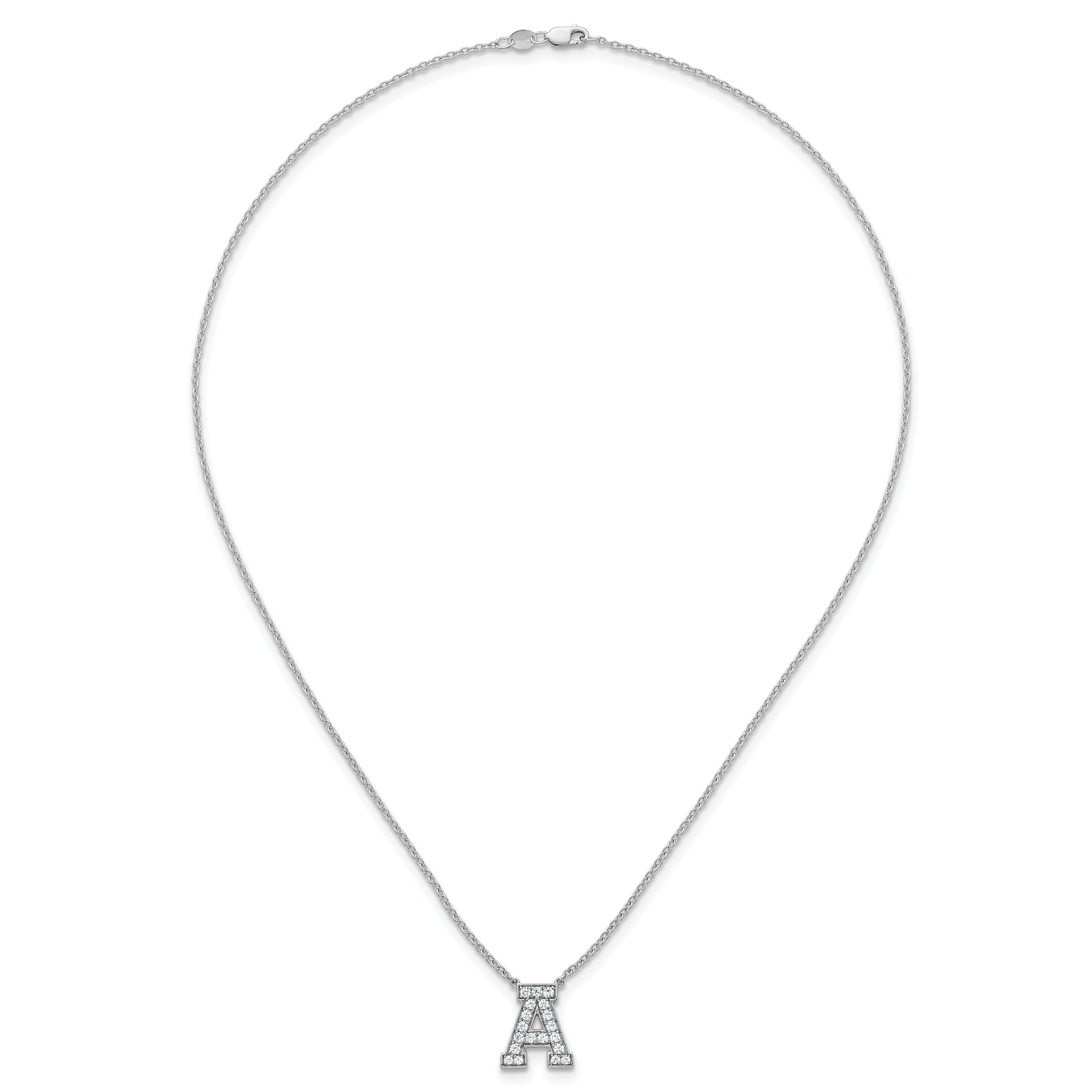 14k White Gold 1/2 carat Lab Grown Diamond VS+ F+ Complete Letter A 18 inch Initial Necklace
