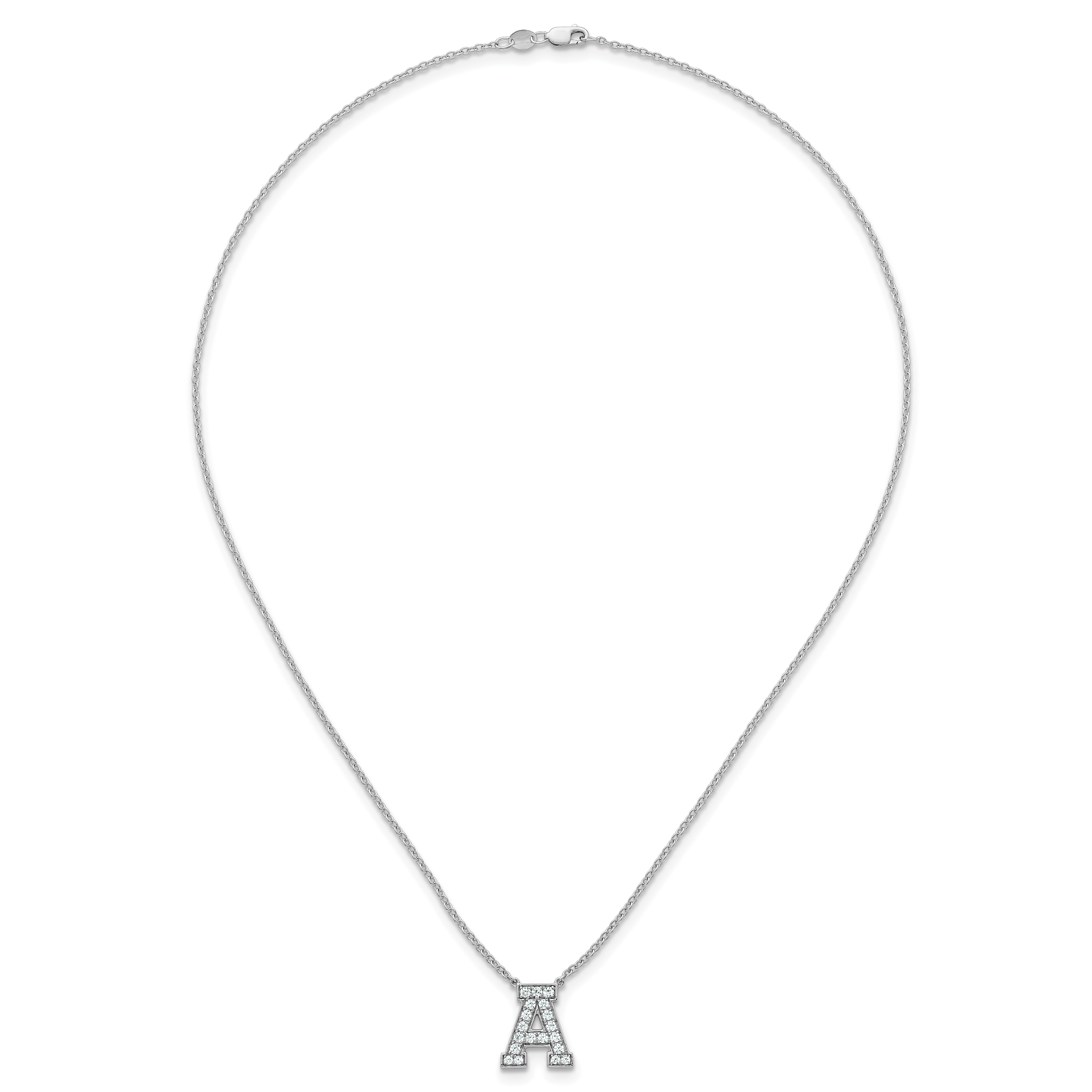 14k White Gold 1/2 carat Lab Grown Diamond VS+ F+ Complete Letter A 18 inch Initial Necklace