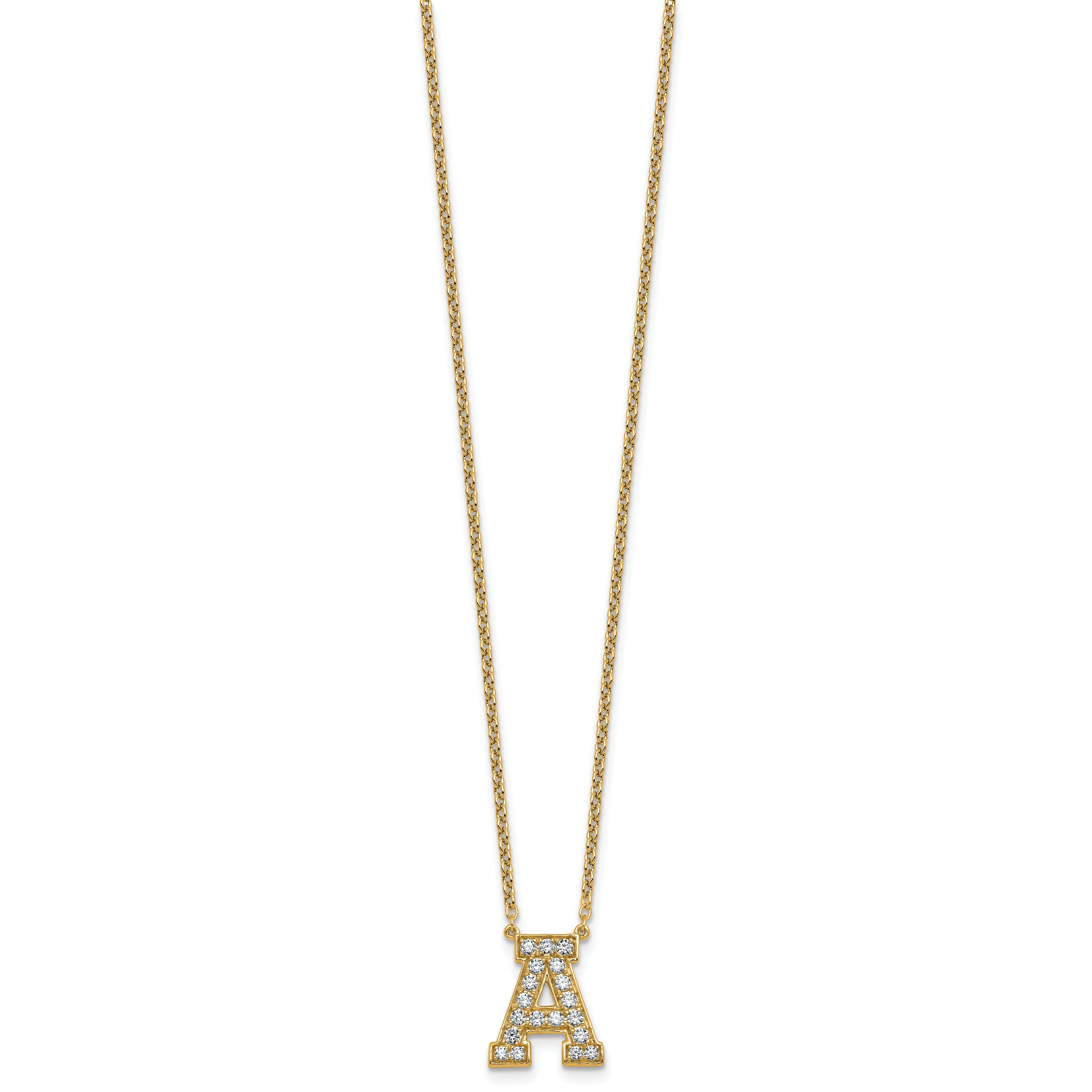 14k 1/2 carat Lab Grown Diamond VS+ F+ Complete Letter A 18 inch Initial Necklace