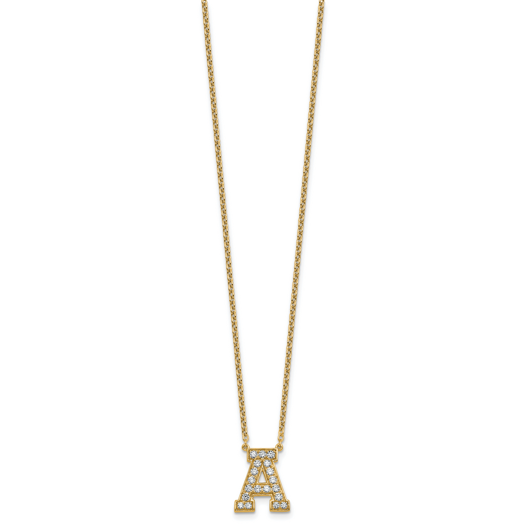 14k 1/2 carat Lab Grown Diamond VS+ F+ Complete Letter A 18 inch Initial Necklace