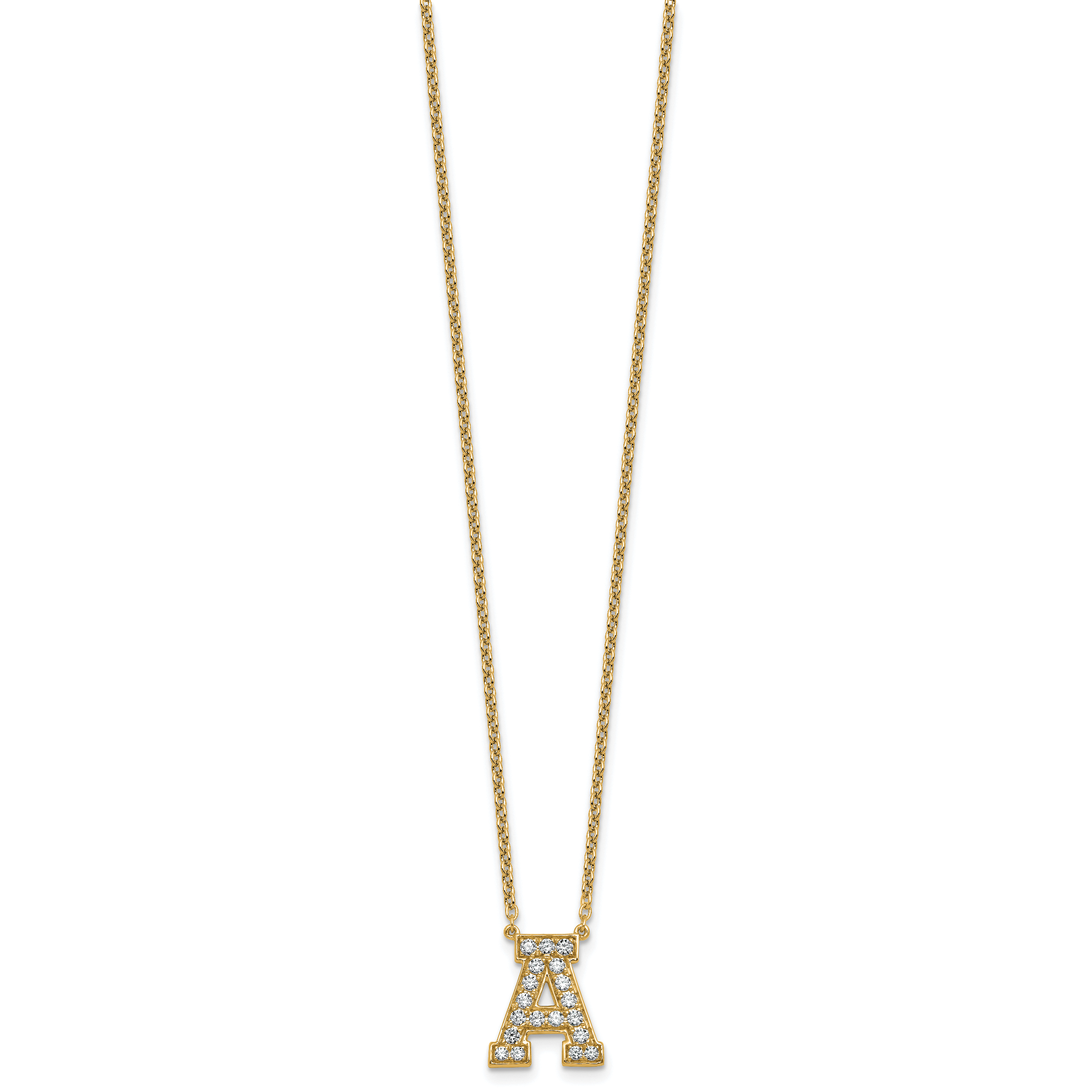 14k 1/2 carat Lab Grown Diamond VS+ F+ Complete Letter A 18 inch Initial Necklace
