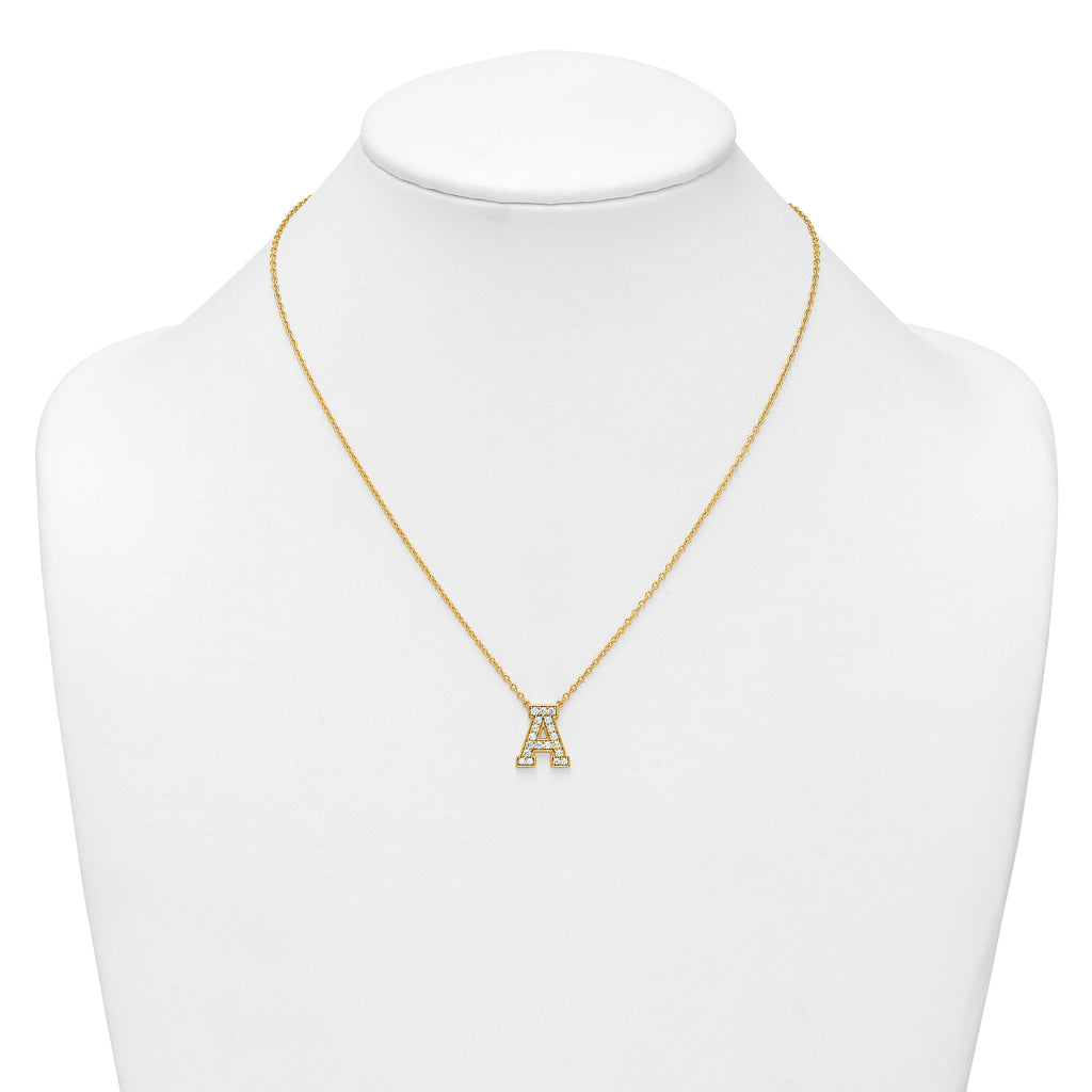 14k 1/2 carat Lab Grown Diamond VS+ F+ Complete Letter A 18 inch Initial Necklace