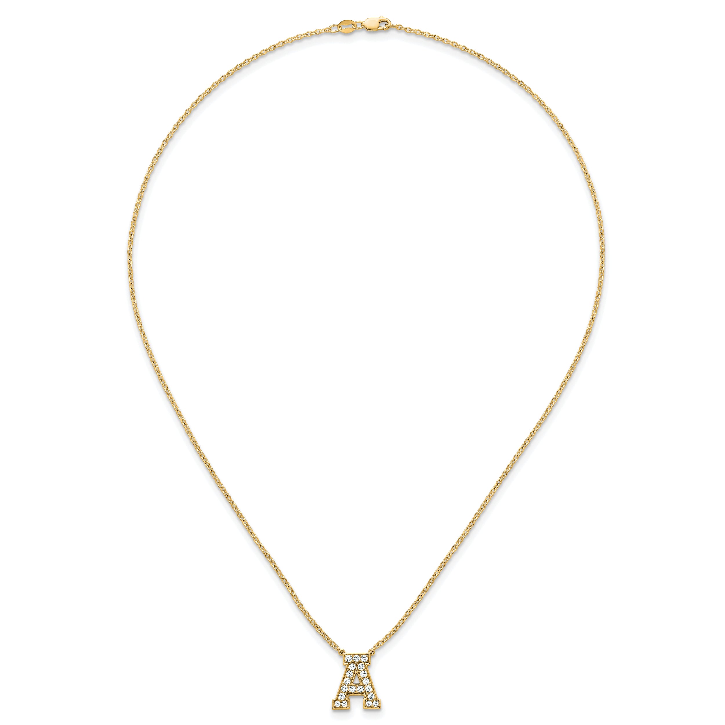 14k 1/2 carat Lab Grown Diamond VS+ F+ Complete Letter A 18 inch Initial Necklace
