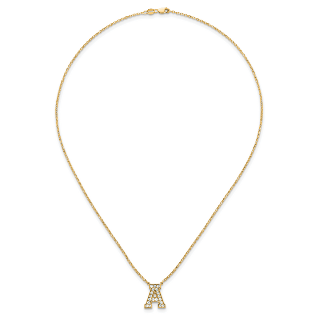 14k 1/2 carat Lab Grown Diamond VS+ F+ Complete Letter A 18 inch Initial Necklace