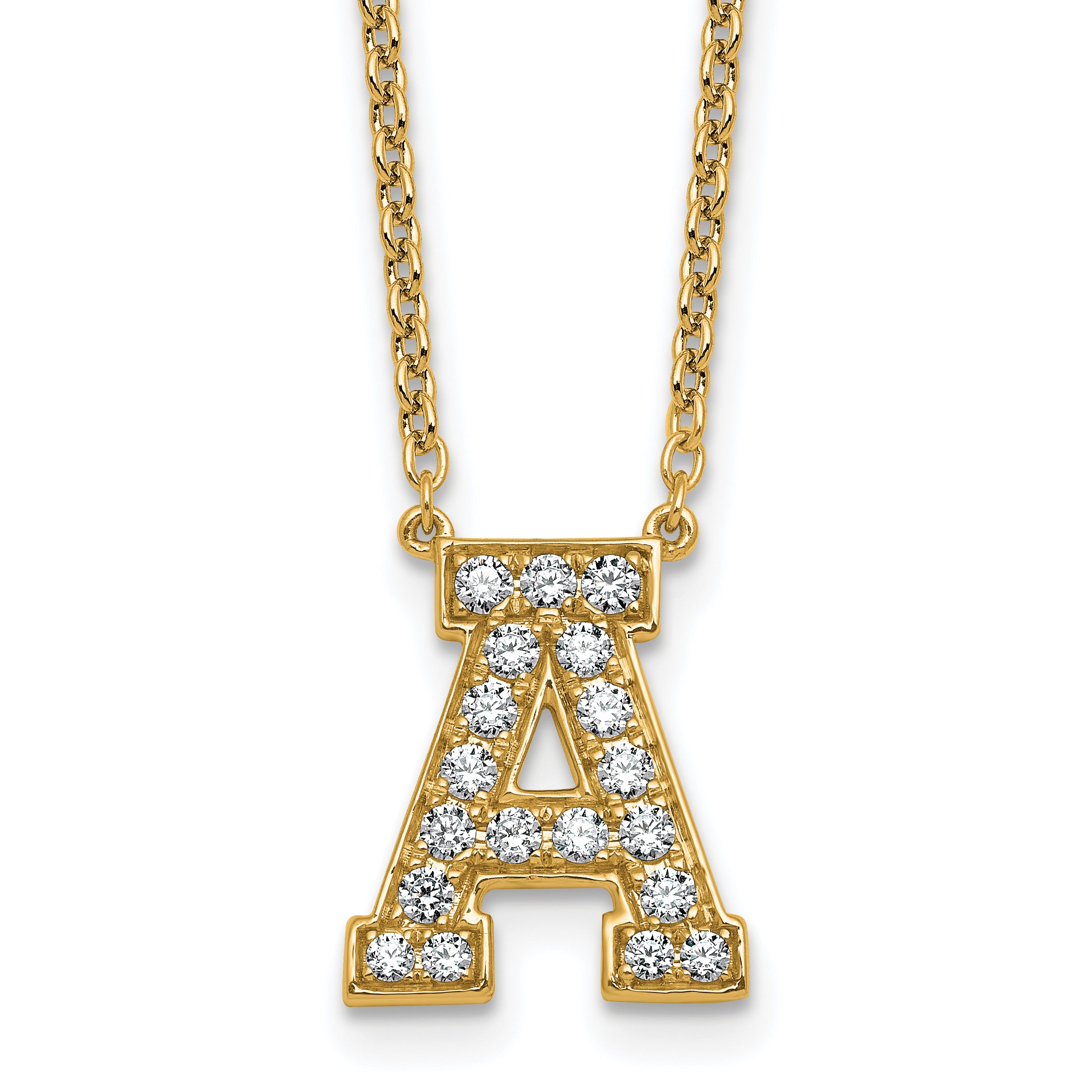 14k 1/2 carat Lab Grown Diamond VS+ F+ Complete Letter A 18 inch Initial Necklace