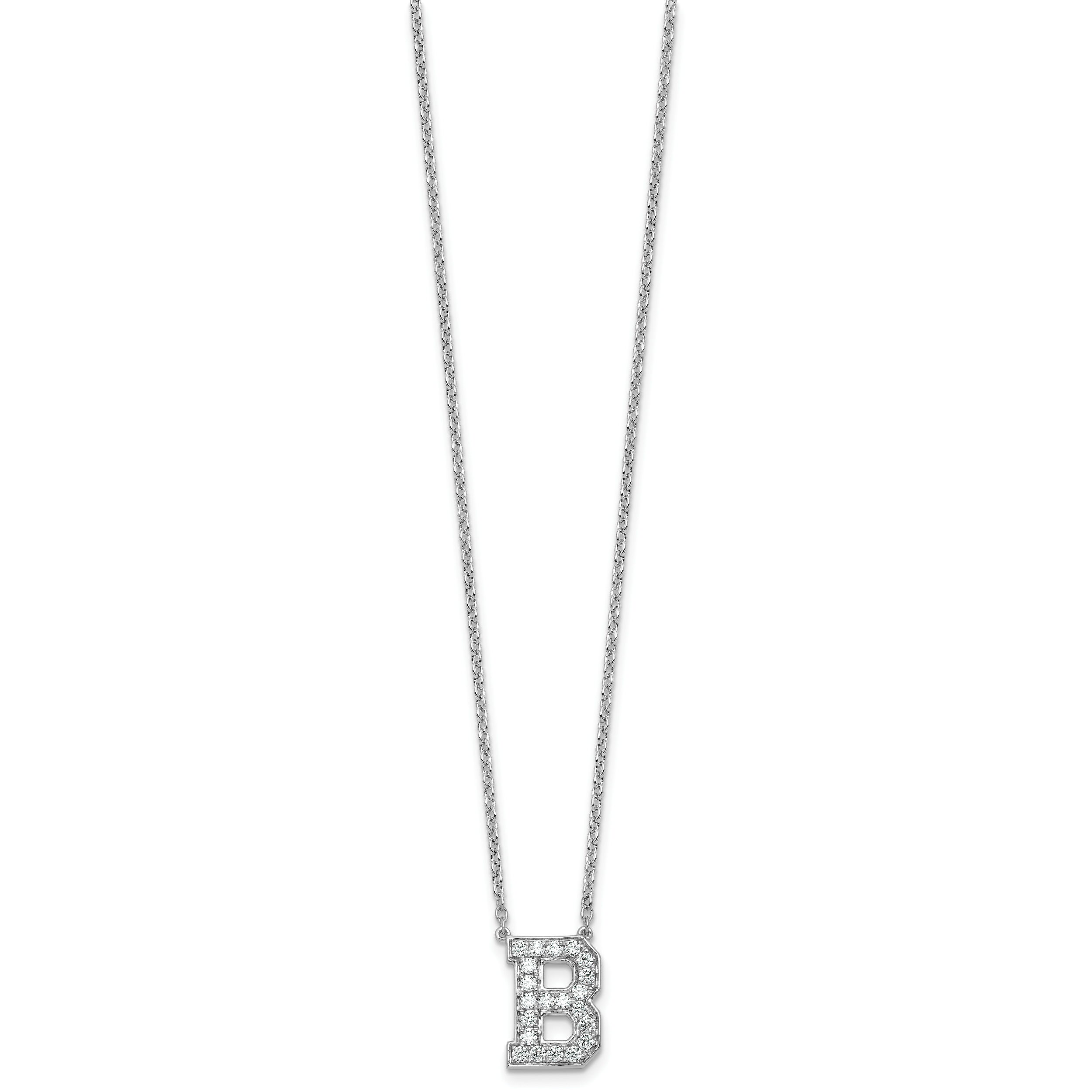 14k White Gold 1/2 carat Lab Grown Diamond VS+ F+ Complete Letter B 18 inch Initial Necklace Secondary image
