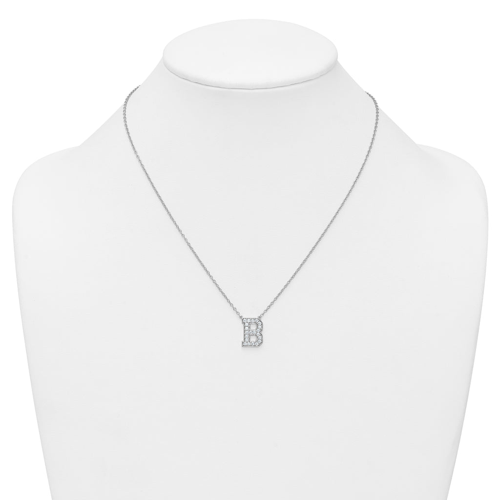 14k White Gold 1/2 carat Lab Grown Diamond VS+ F+ Complete Letter B 18 inch Initial Necklace
