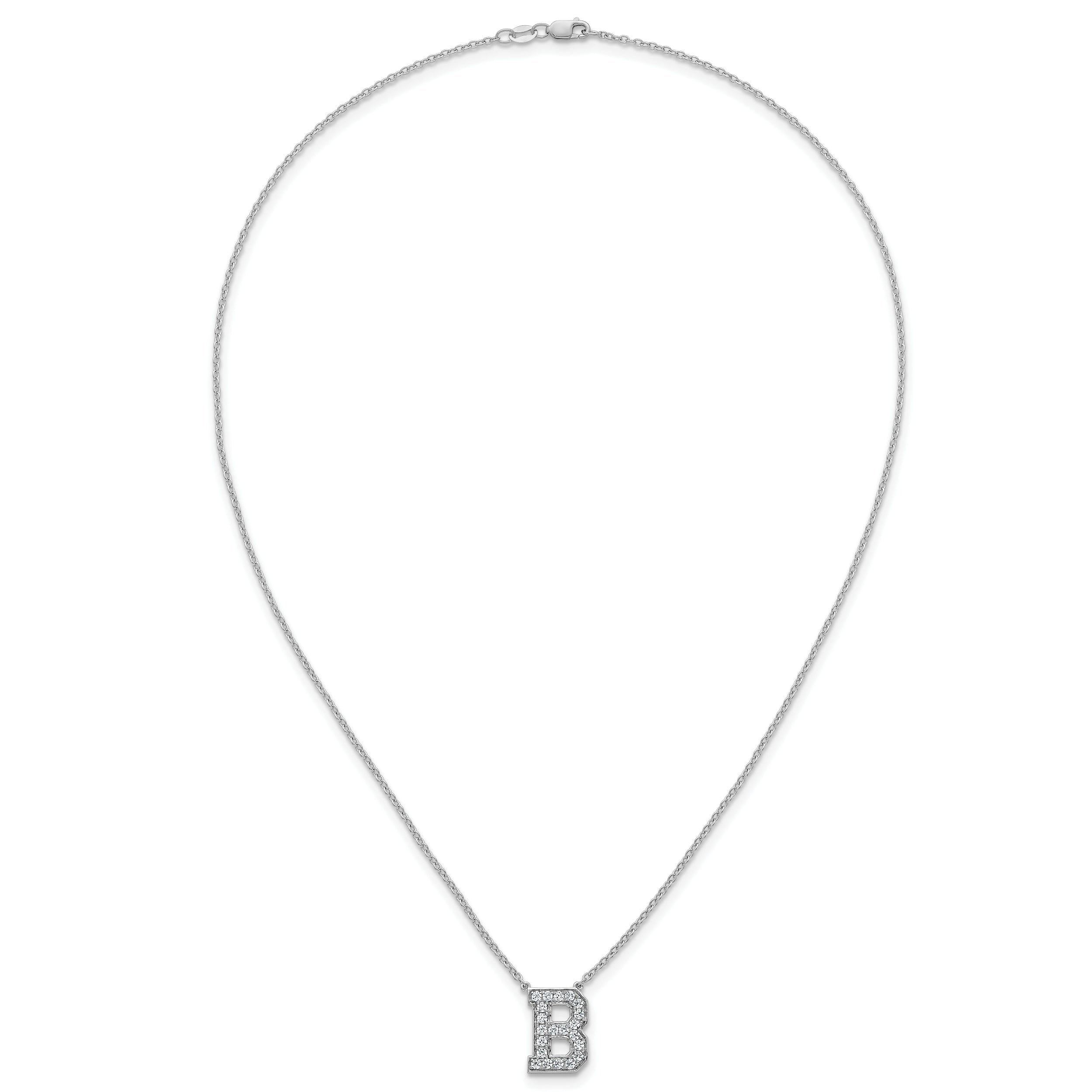 14k White Gold 1/2 carat Lab Grown Diamond VS+ F+ Complete Letter B 18 inch Initial Necklace
