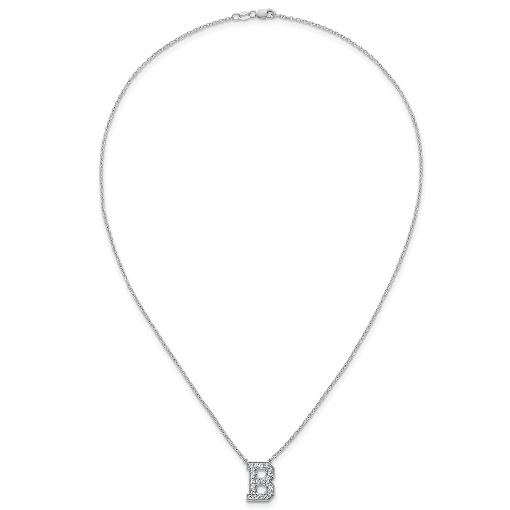 14k White Gold 1/2 carat Lab Grown Diamond VS+ F+ Complete Letter B 18 inch Initial Necklace