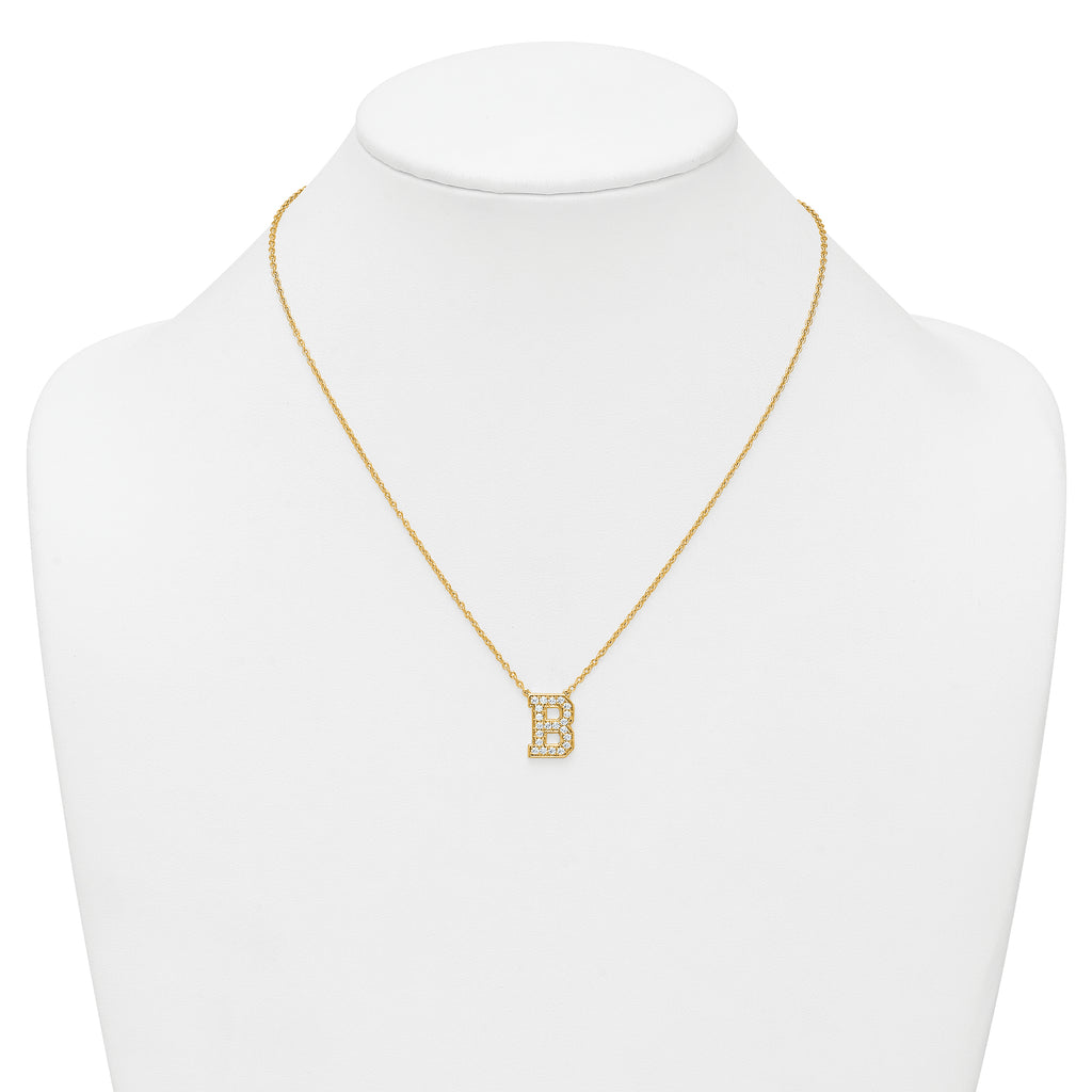 14k 1/2 carat Lab Grown Diamond VS+ F+ Complete Letter B 18 inch Initial Necklace