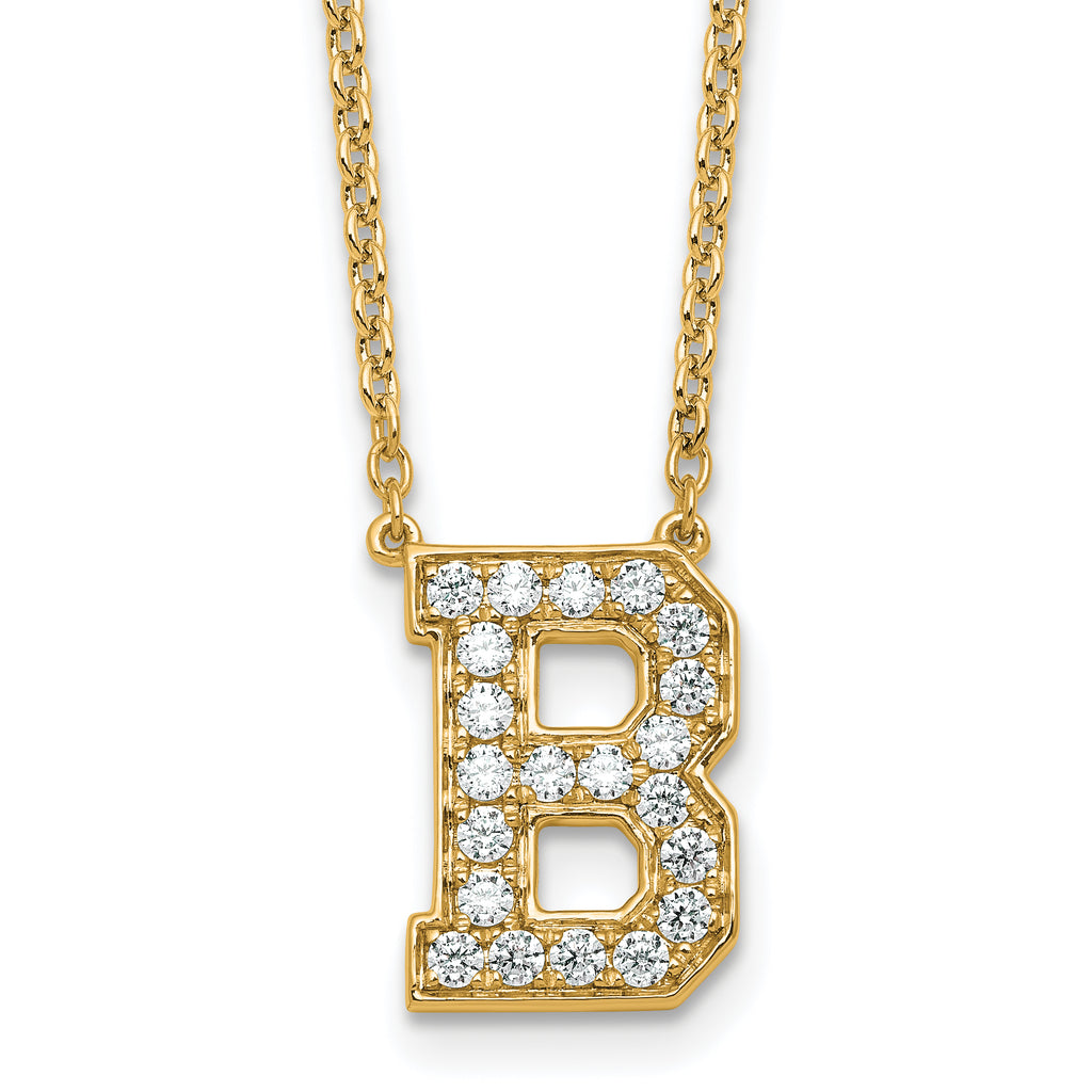 14k 1/2 carat Lab Grown Diamond VS+ F+ Complete Letter B 18 inch Initial Necklace