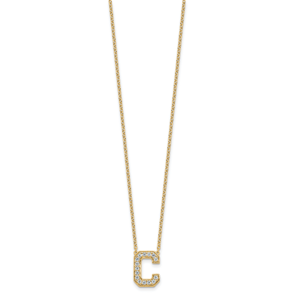 14k 1/3 carat Lab Grown Diamond VS+ F+ Complete Letter C 18 inch Initial Necklace