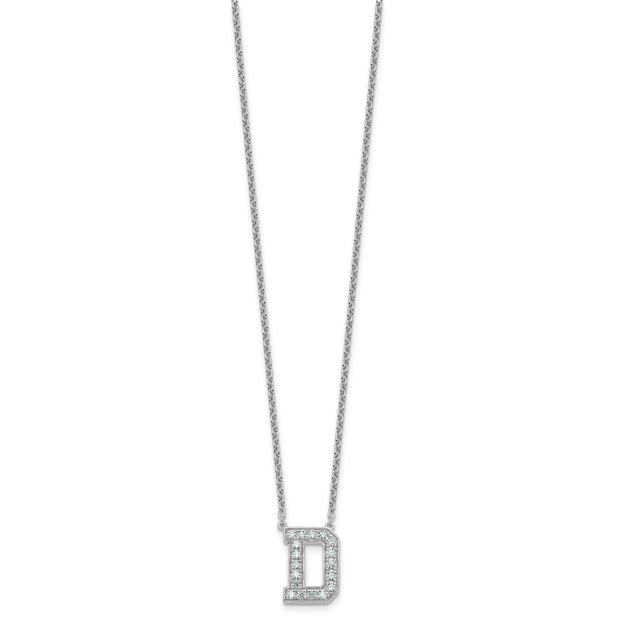 14k White Gold 1/2 carat Lab Grown Diamond VS+ F+ Complete Letter D 18 inch Initial Necklace