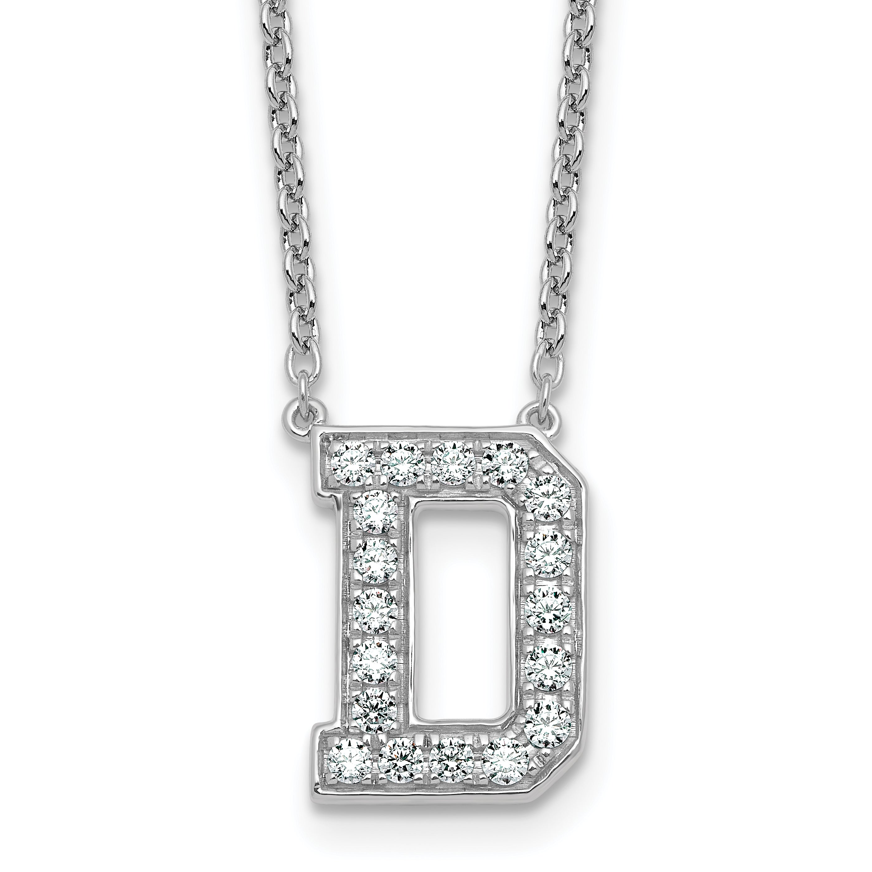 14k White Gold 1/2 carat Lab Grown Diamond VS+ F+ Complete Letter D 18 inch Initial Necklace Main image