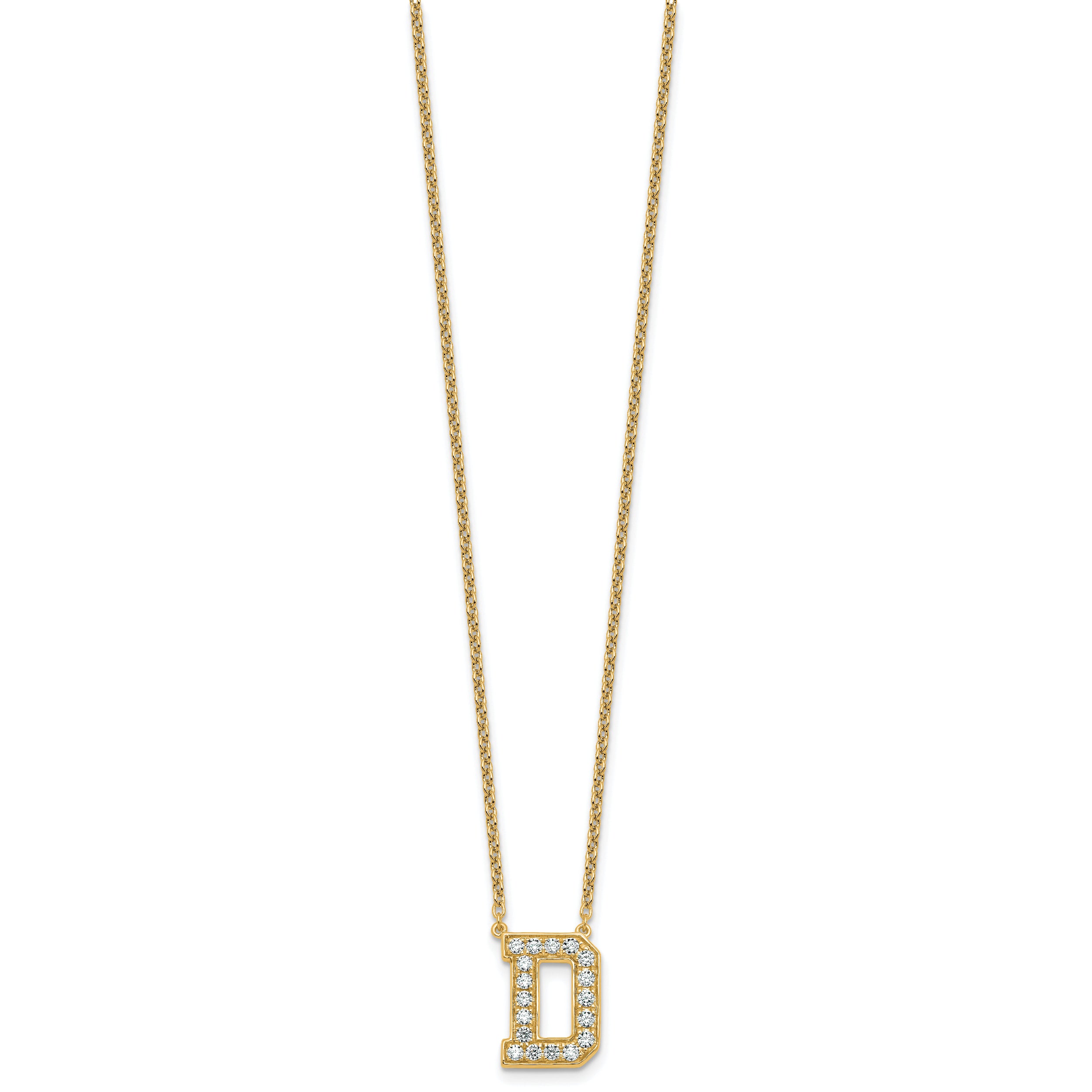 14k 1/2 carat Lab Grown Diamond VS+ F+ Complete Letter D 18 inch Initial Necklace