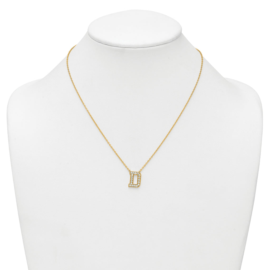 14k 1/2 carat Lab Grown Diamond VS+ F+ Complete Letter D 18 inch Initial Necklace