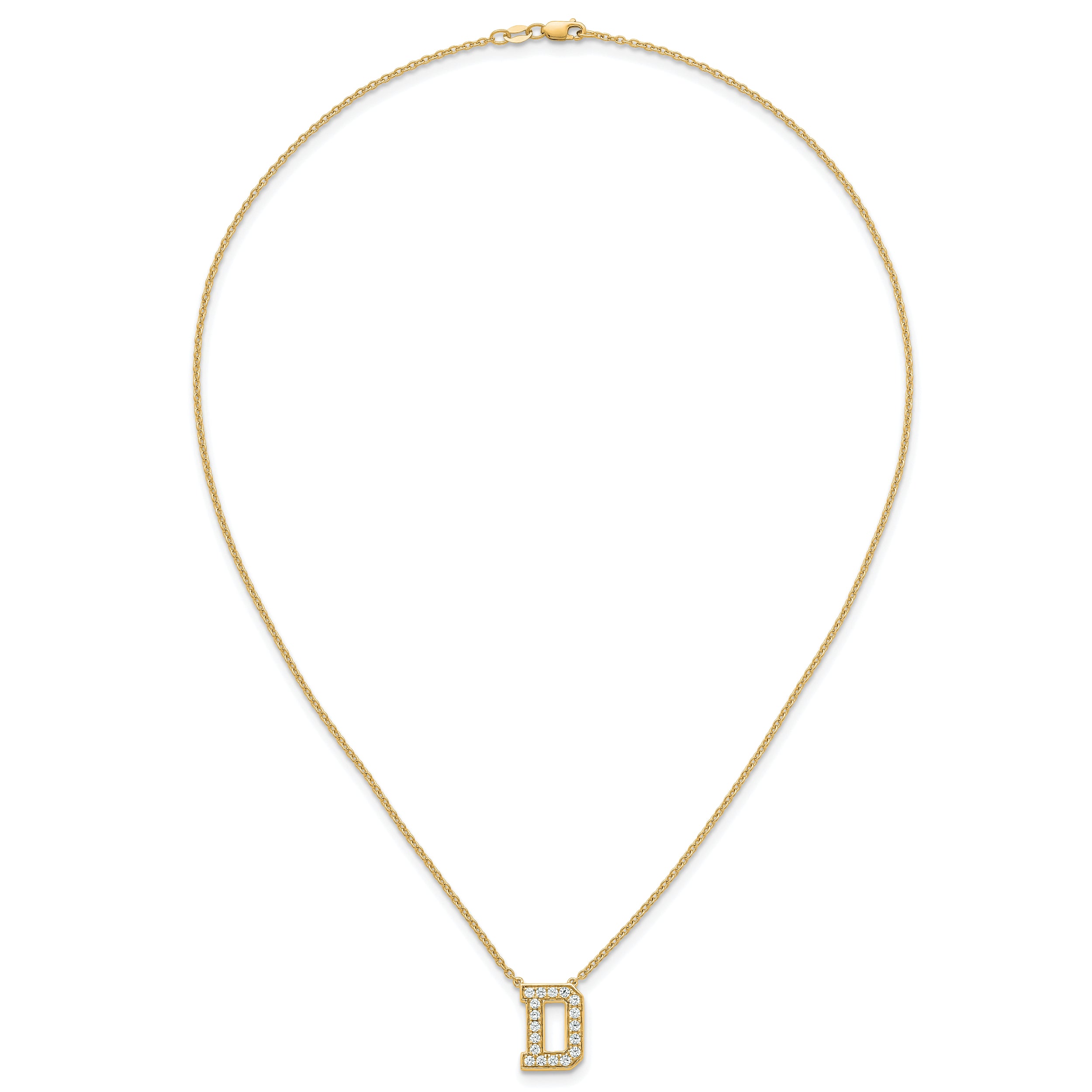 14k 1/2 carat Lab Grown Diamond VS+ F+ Complete Letter D 18 inch Initial Necklace