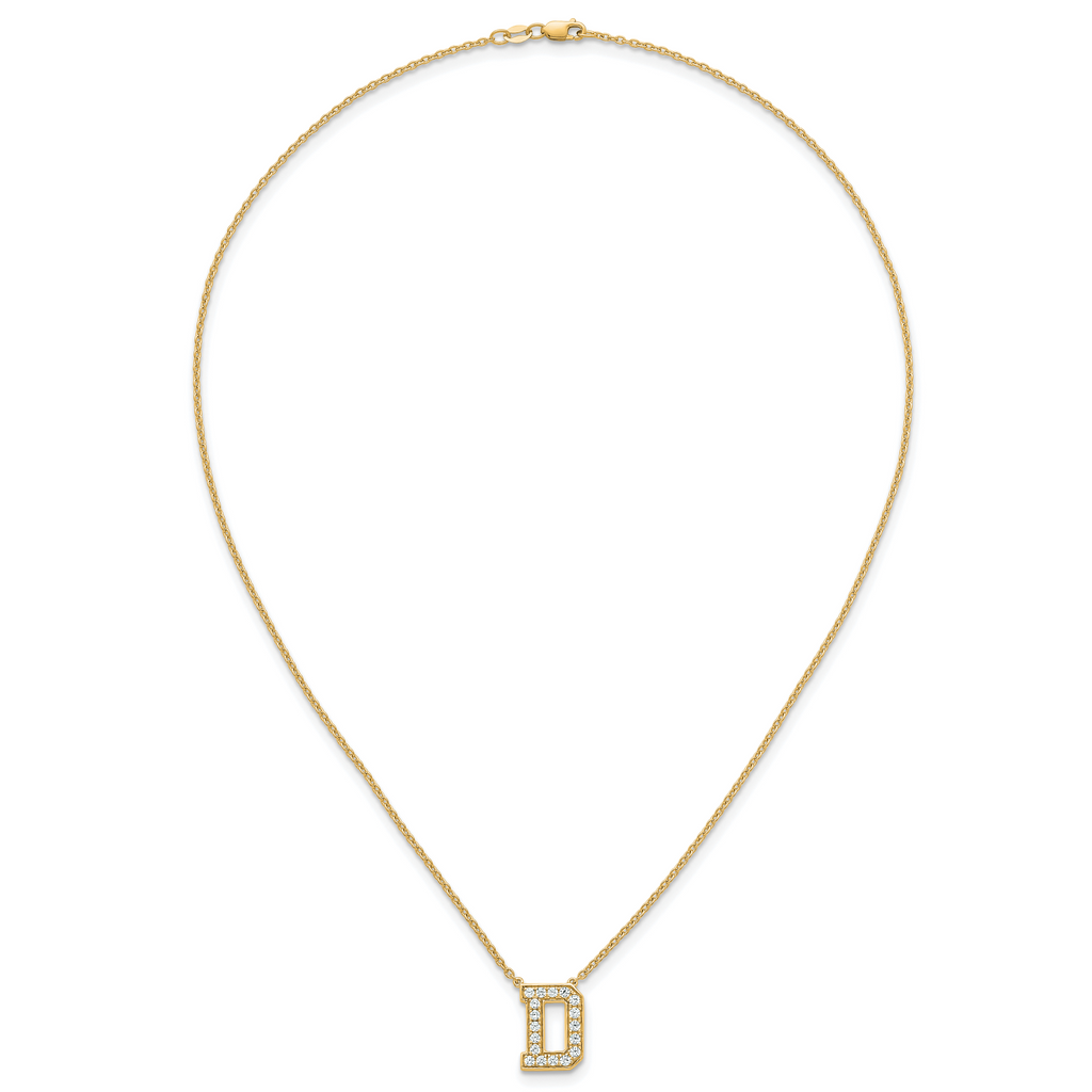 14k 1/2 carat Lab Grown Diamond VS+ F+ Complete Letter D 18 inch Initial Necklace
