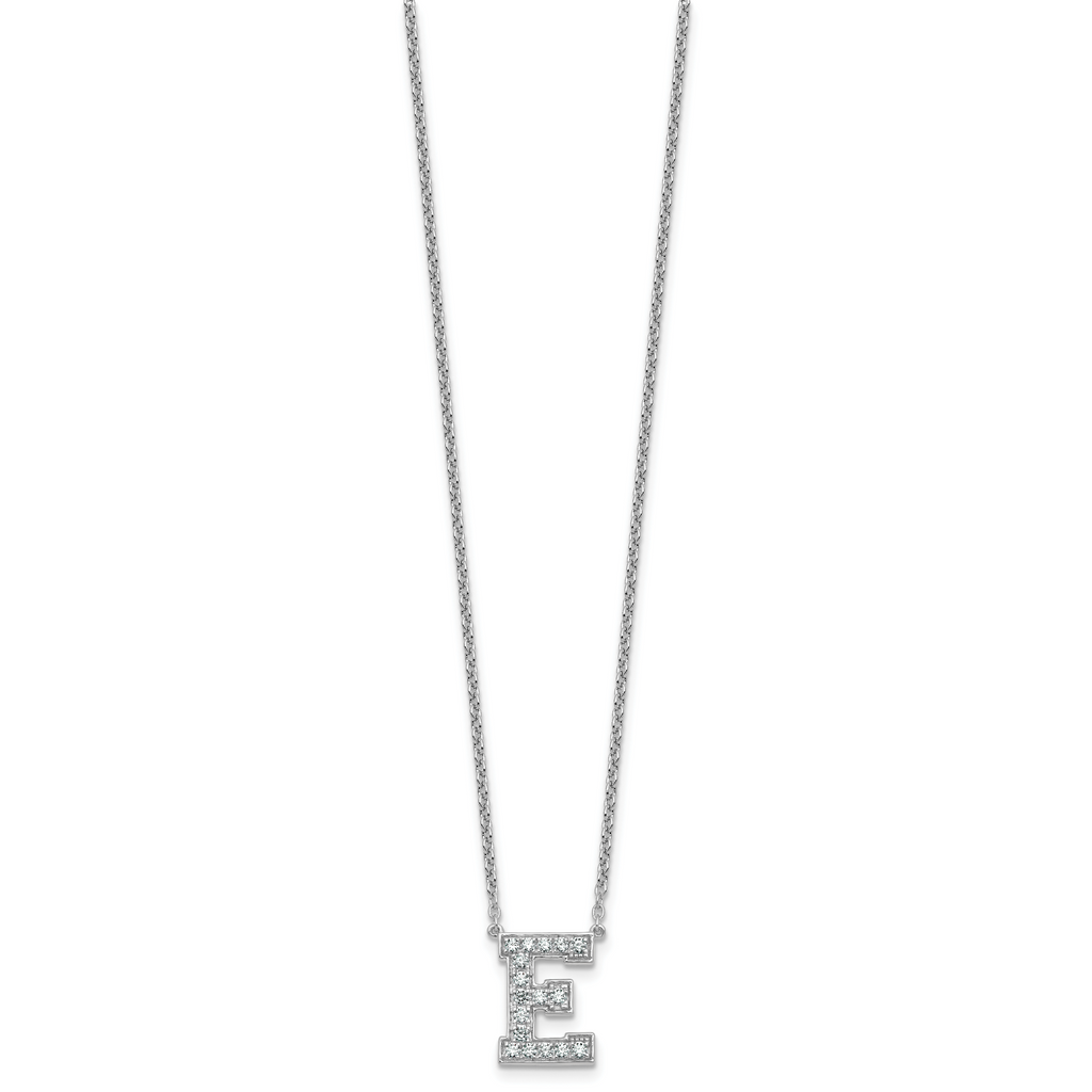 14k White Gold 3/8 carat Lab Grown Diamond VS+ F+ Complete Letter E 18 inch Initial Necklace