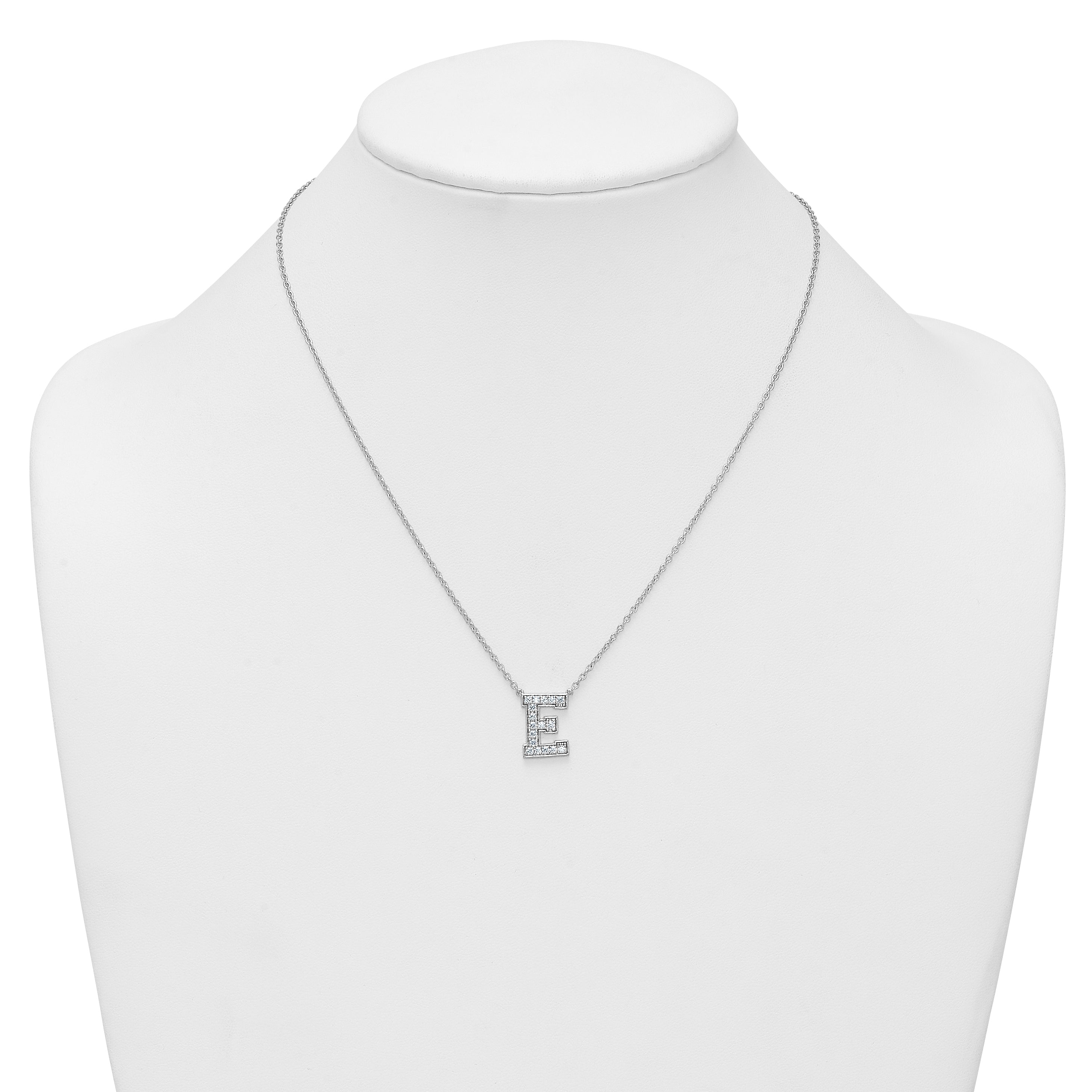 14k White Gold 3/8 carat Lab Grown Diamond VS+ F+ Complete Letter E 18 inch Initial Necklace